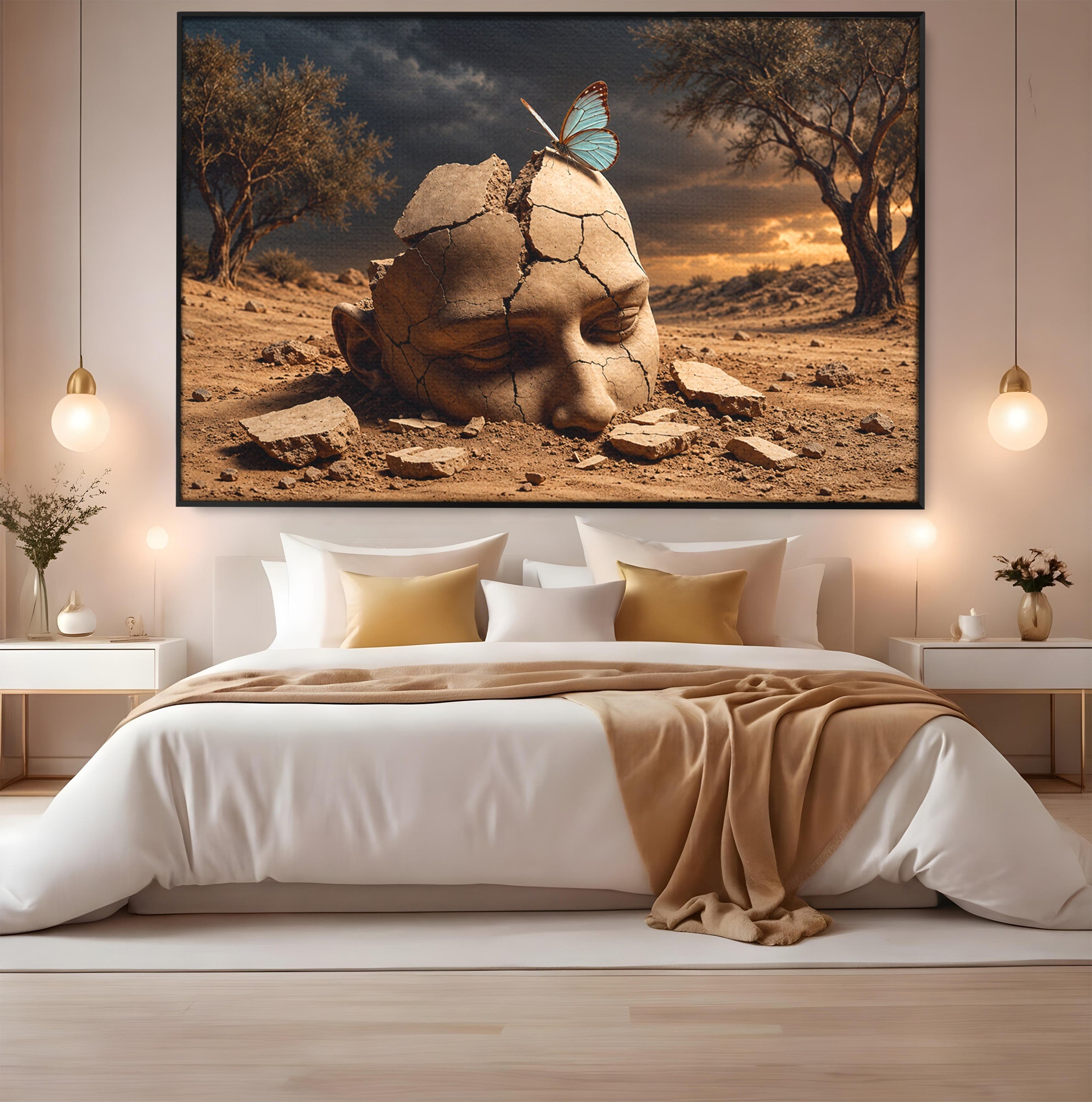 Tablou Canvas Premium LuxCanva® U1065, Capul In Desert, Fluture, Surrealism, Cap, Desert, Dormitor, Culori Vibrante