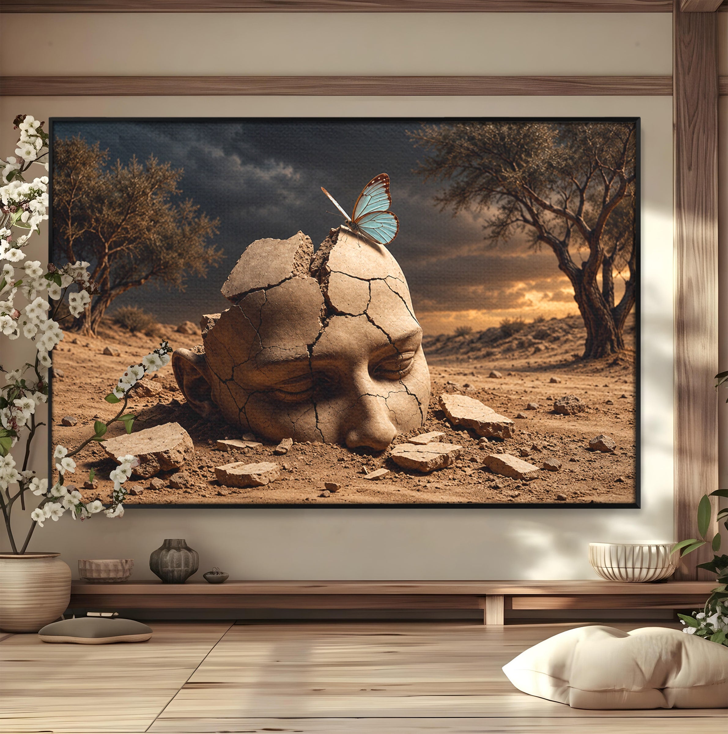 Tablou Canvas Premium LuxCanva® U1065, Capul In Desert, Fluture, Surrealism, Cap, Desert, Dormitor, Culori Vibrante