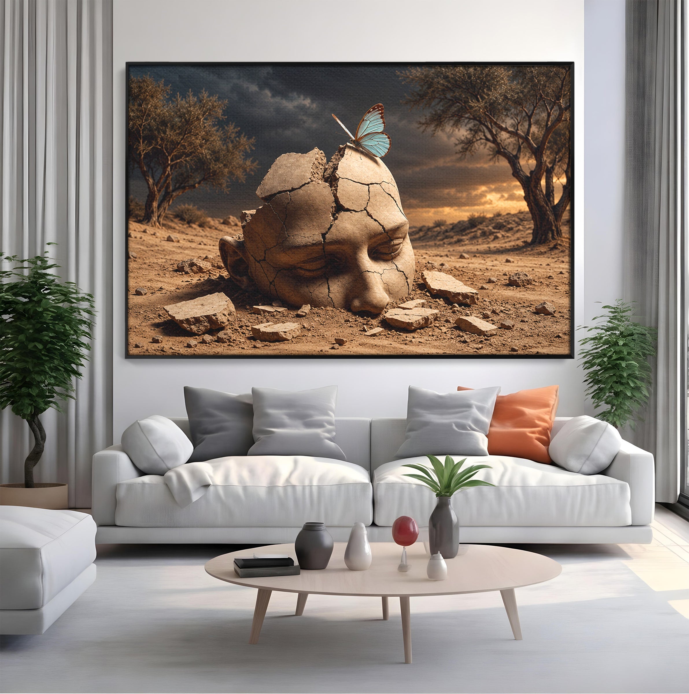 Tablou Canvas Premium LuxCanva® U1065, Capul In Desert, Fluture, Surrealism, Cap, Desert, Dormitor, Culori Vibrante