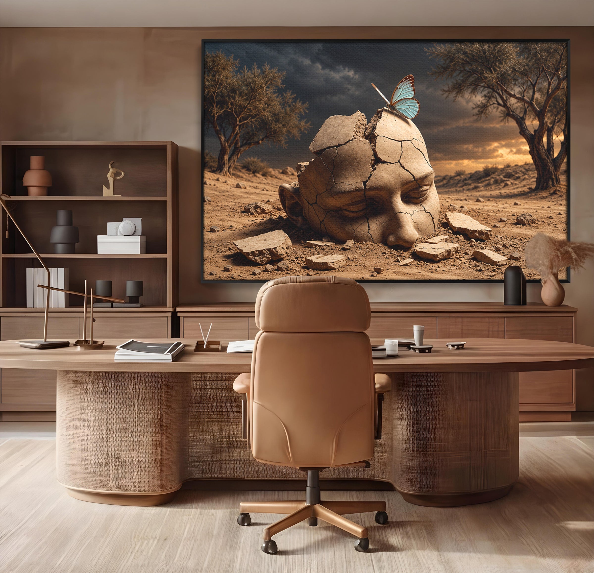 Tablou Canvas Premium LuxCanva® U1065, Capul In Desert, Fluture, Surrealism, Cap, Desert, Dormitor, Culori Vibrante