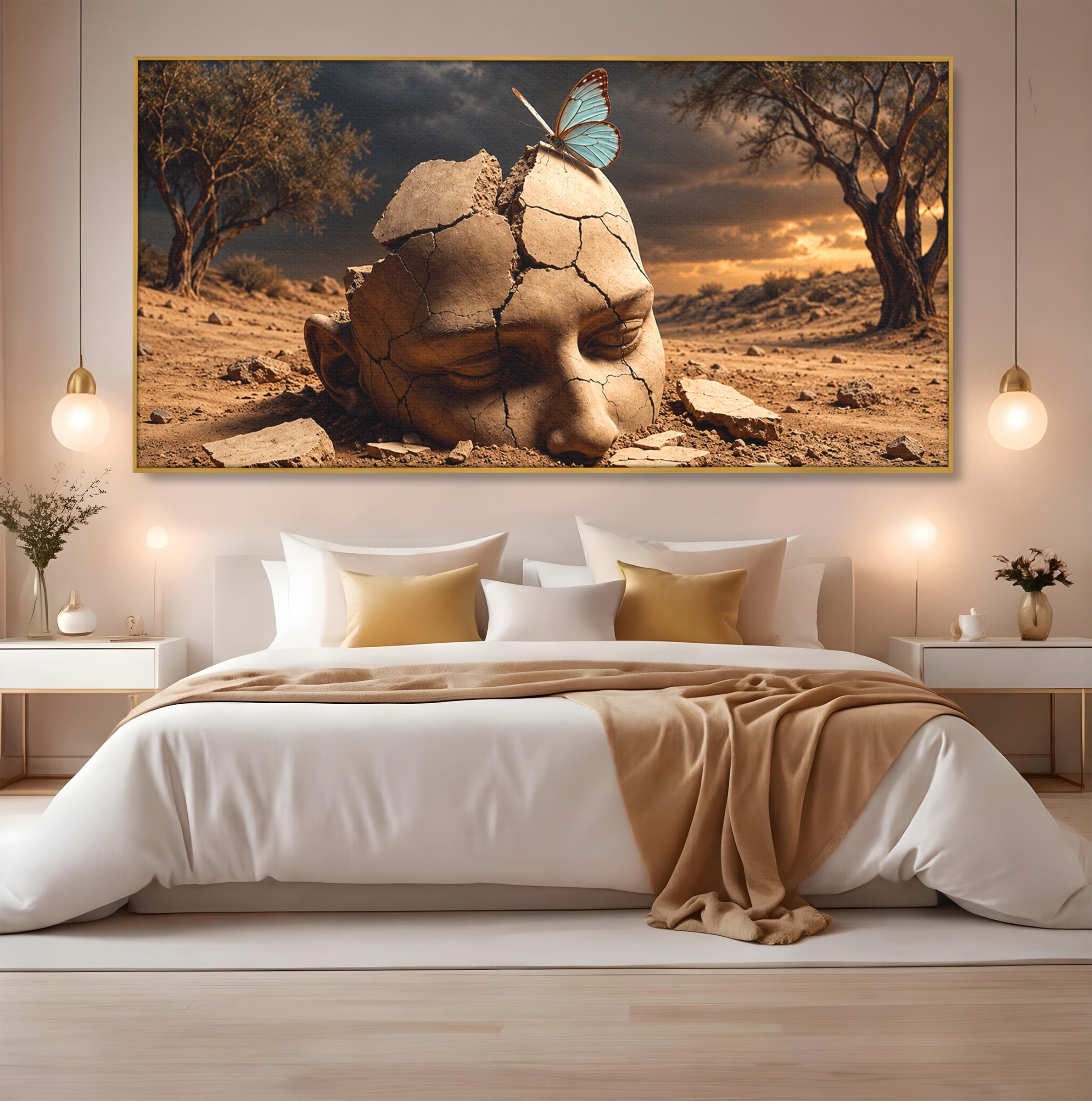 Tablou Canvas Premium LuxCanva® U1065, Capul In Desert, Fluture, Surrealism, Cap, Desert, Dormitor, Culori Vibrante