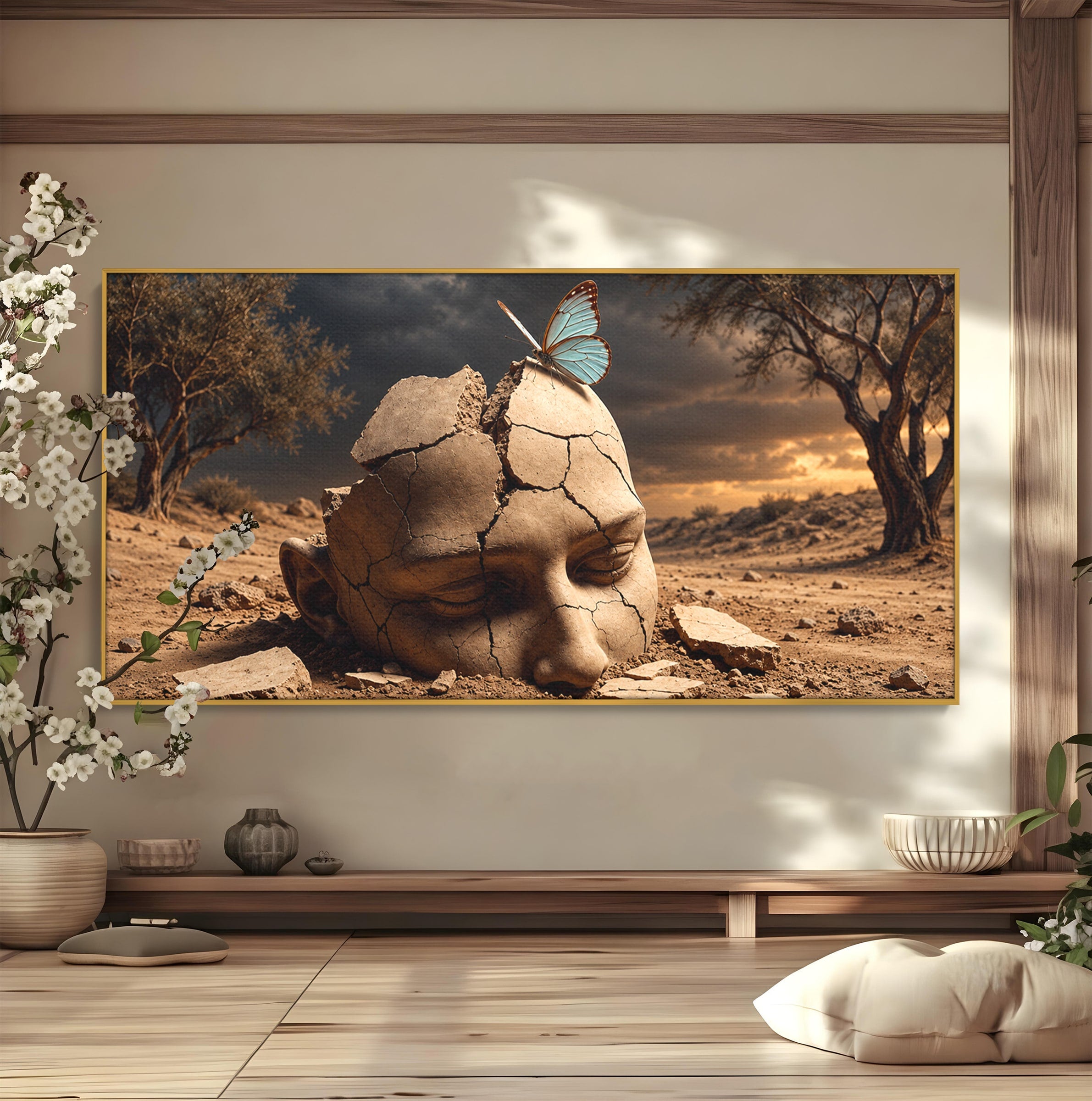 Tablou Canvas Premium LuxCanva® U1065, Capul In Desert, Fluture, Surrealism, Cap, Desert, Dormitor, Culori Vibrante
