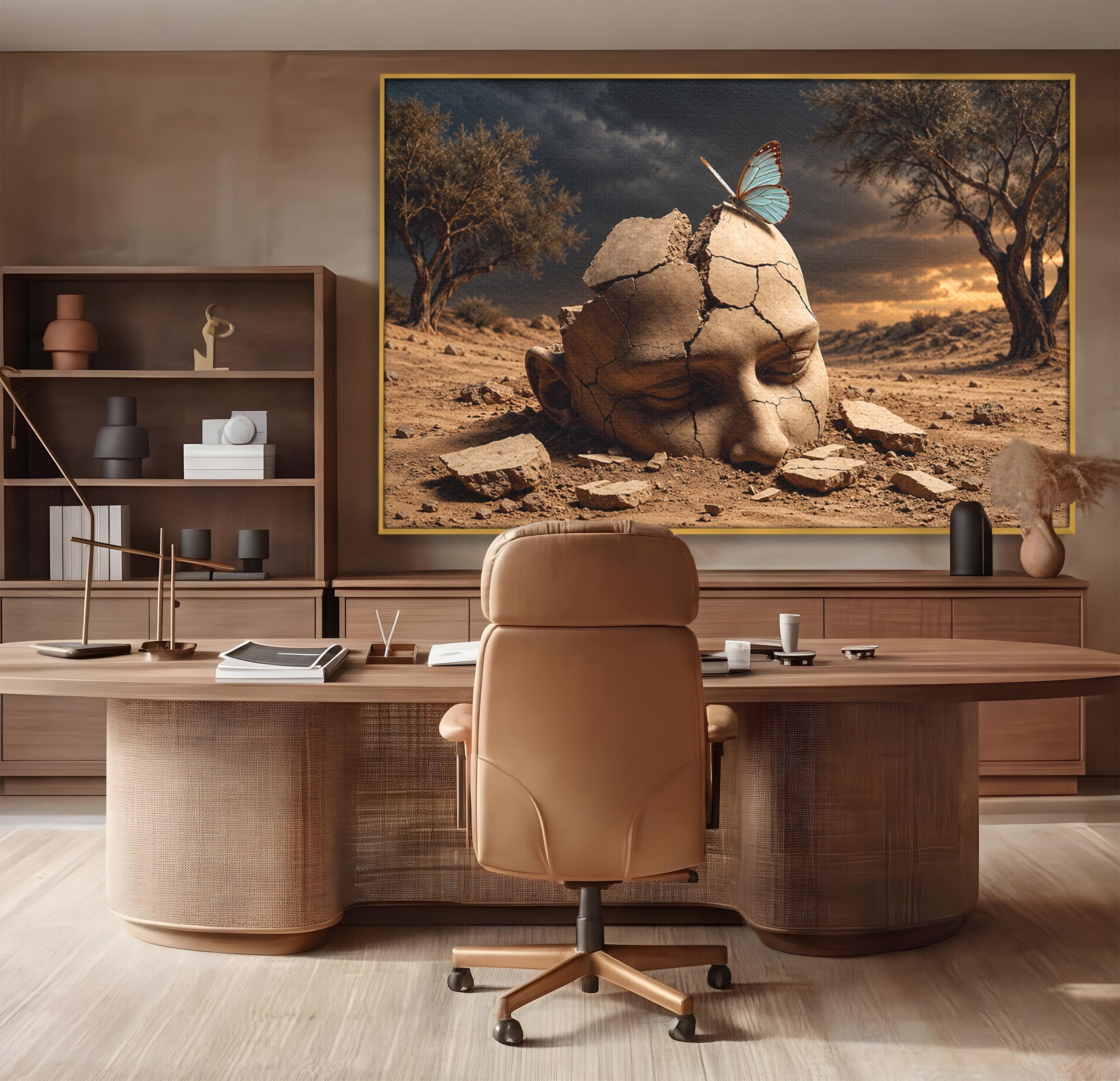 Tablou Canvas Premium LuxCanva® U1065, Capul In Desert, Fluture, Surrealism, Cap, Desert, Dormitor, Culori Vibrante