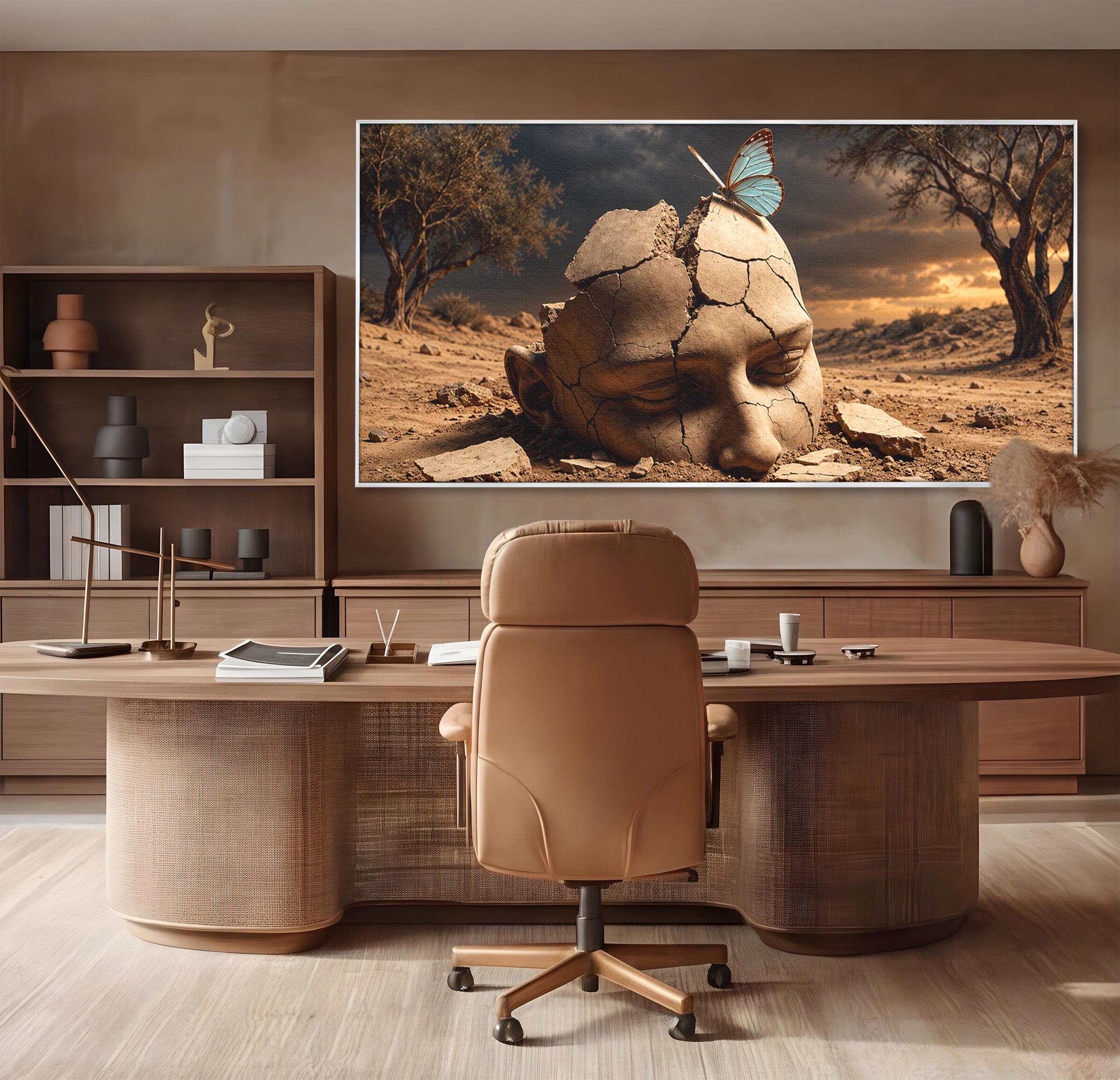 Tablou Canvas Premium LuxCanva® U1065, Capul In Desert, Fluture, Surrealism, Cap, Desert, Dormitor, Culori Vibrante
