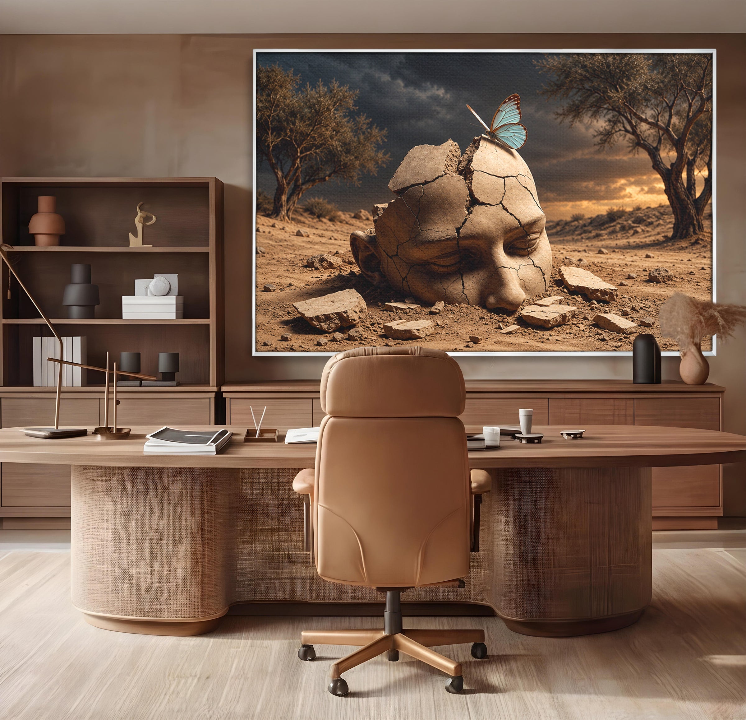 Tablou Canvas Premium LuxCanva® U1065, Capul In Desert, Fluture, Surrealism, Cap, Desert, Dormitor, Culori Vibrante