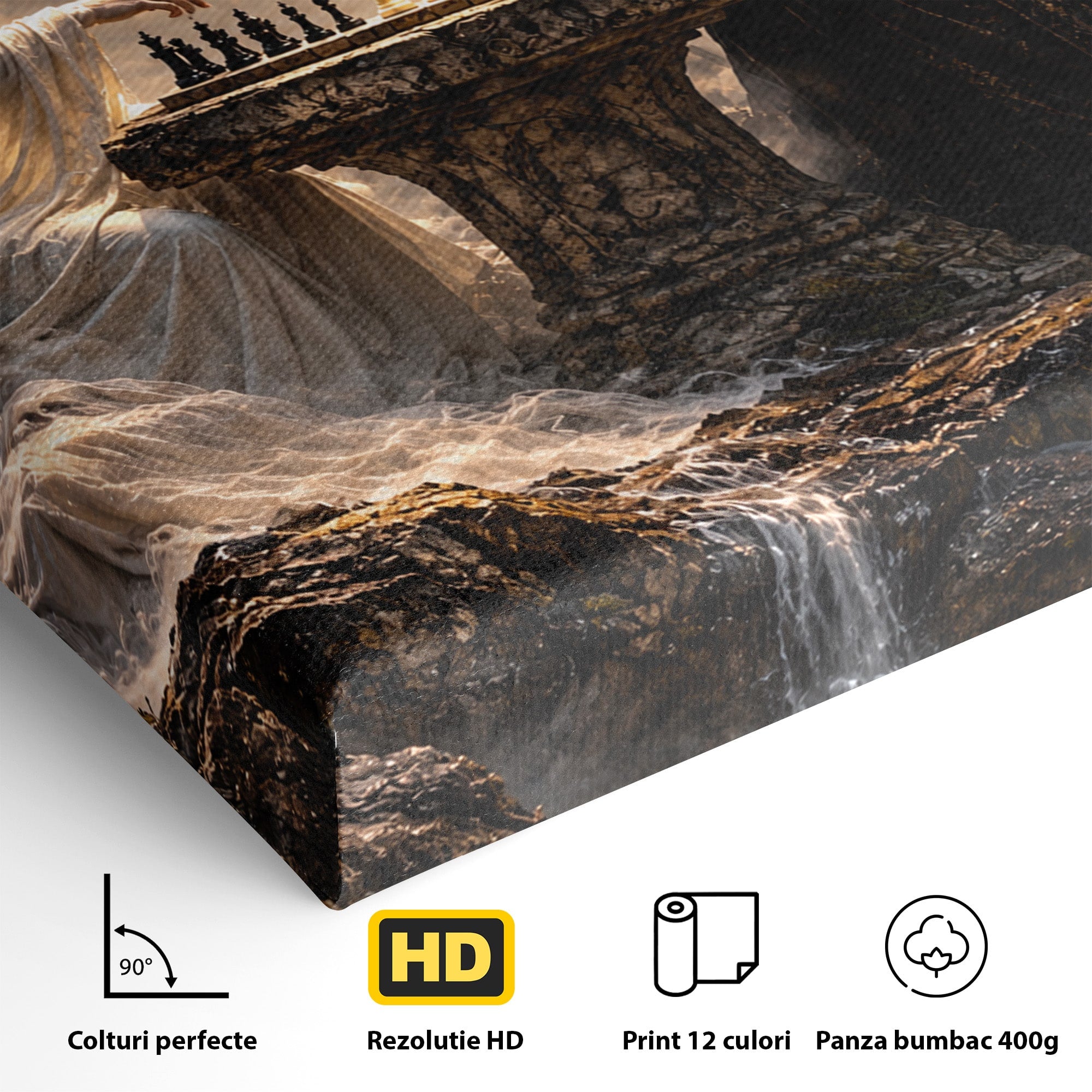 Tablou Canvas Premium LuxCanva® U1067, Regi Jucand Sah, Regi, Fantezie, Strategie, Sah, Living, Culori Vibrante