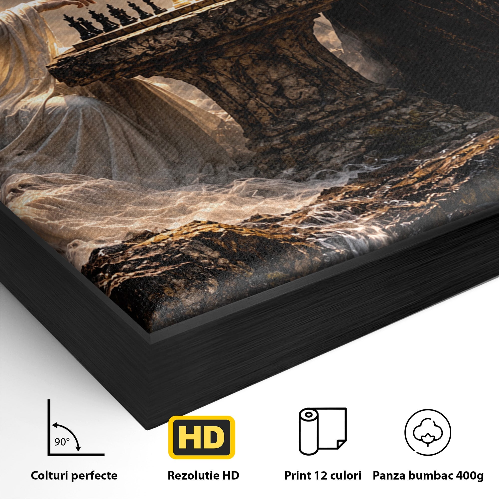 Tablou Canvas Premium LuxCanva® U1067, Regi Jucand Sah, Regi, Fantezie, Strategie, Sah, Living, Culori Vibrante