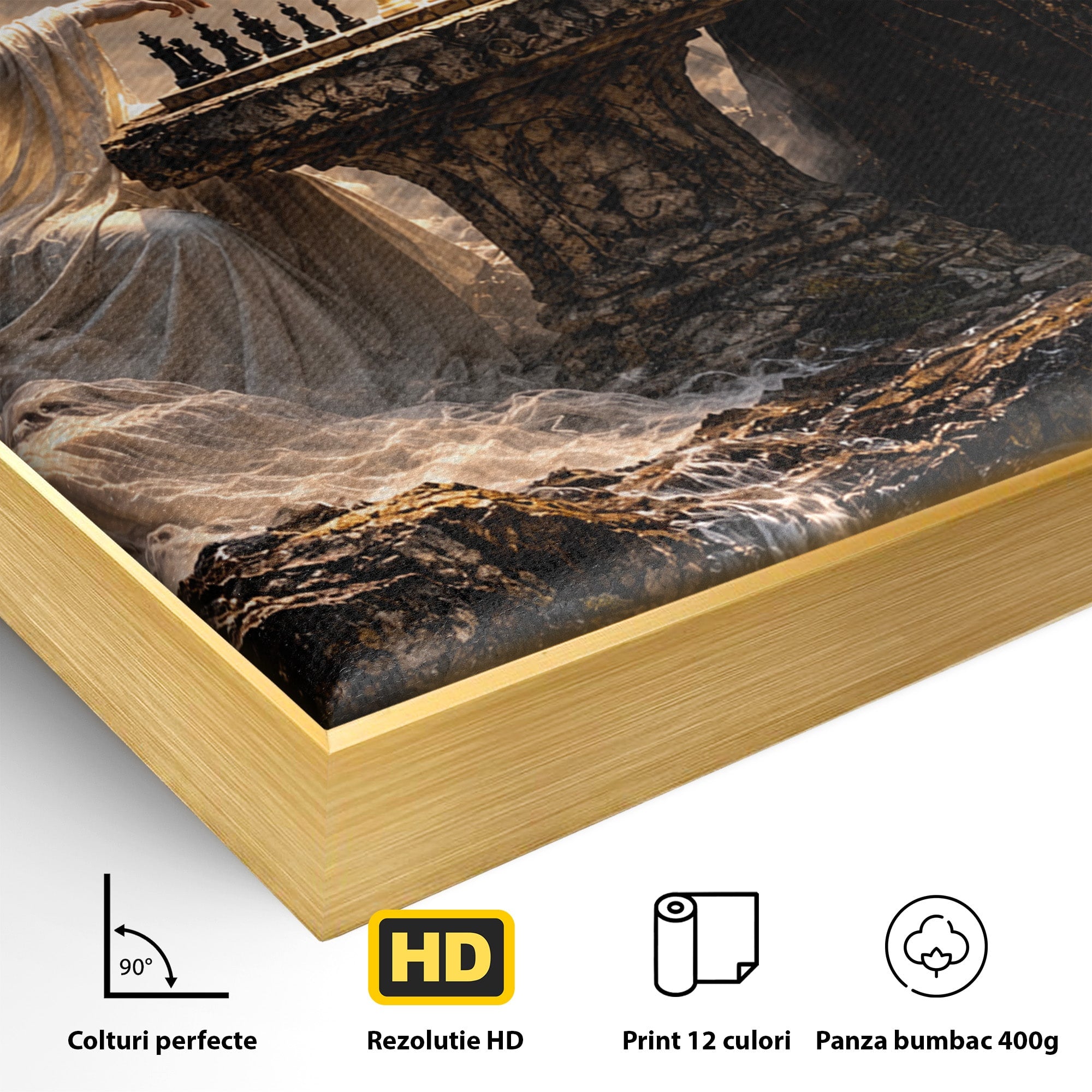 Tablou Canvas Premium LuxCanva® U1067, Regi Jucand Sah, Regi, Fantezie, Strategie, Sah, Living, Culori Vibrante