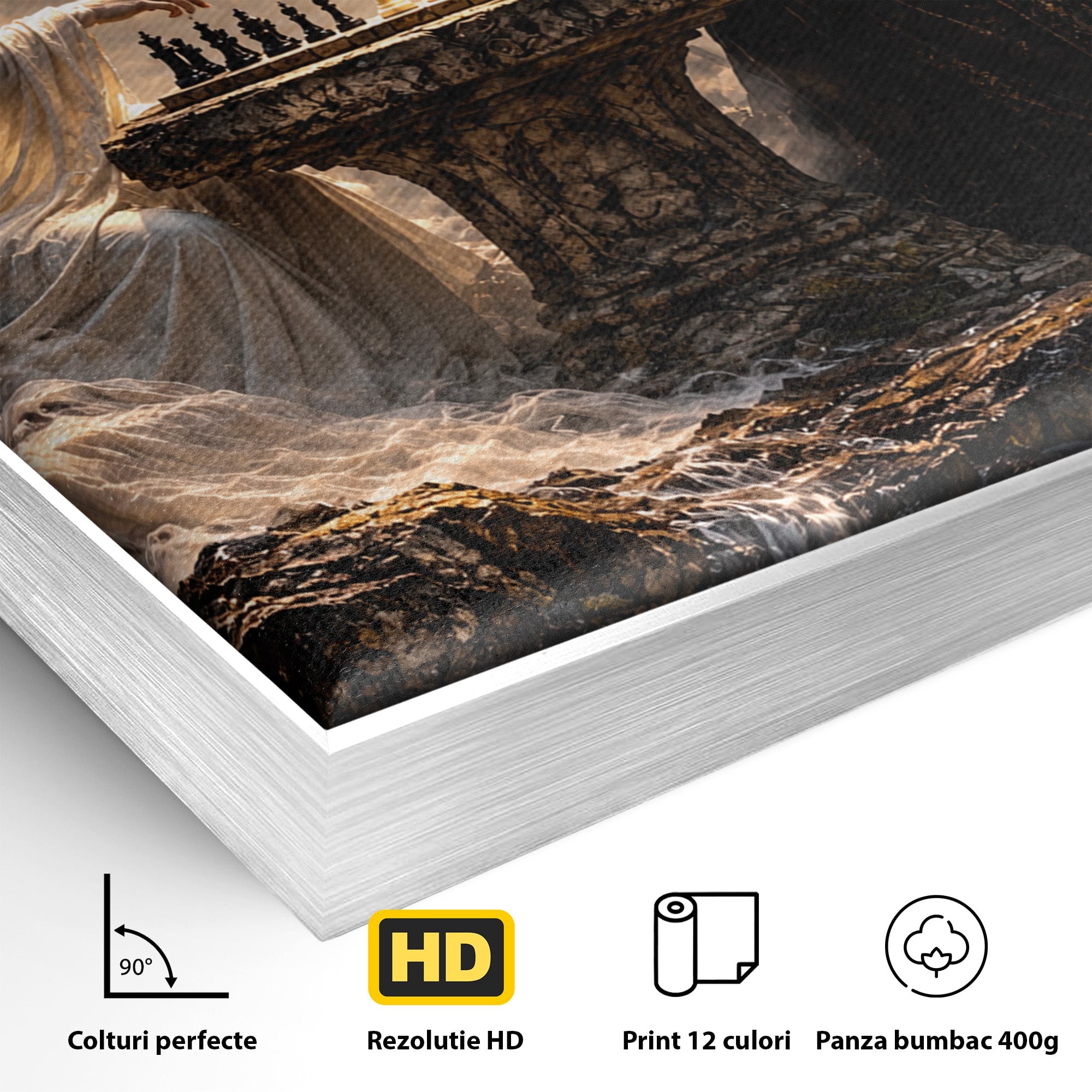 Tablou Canvas Premium LuxCanva® U1067, Regi Jucand Sah, Regi, Fantezie, Strategie, Sah, Living, Culori Vibrante