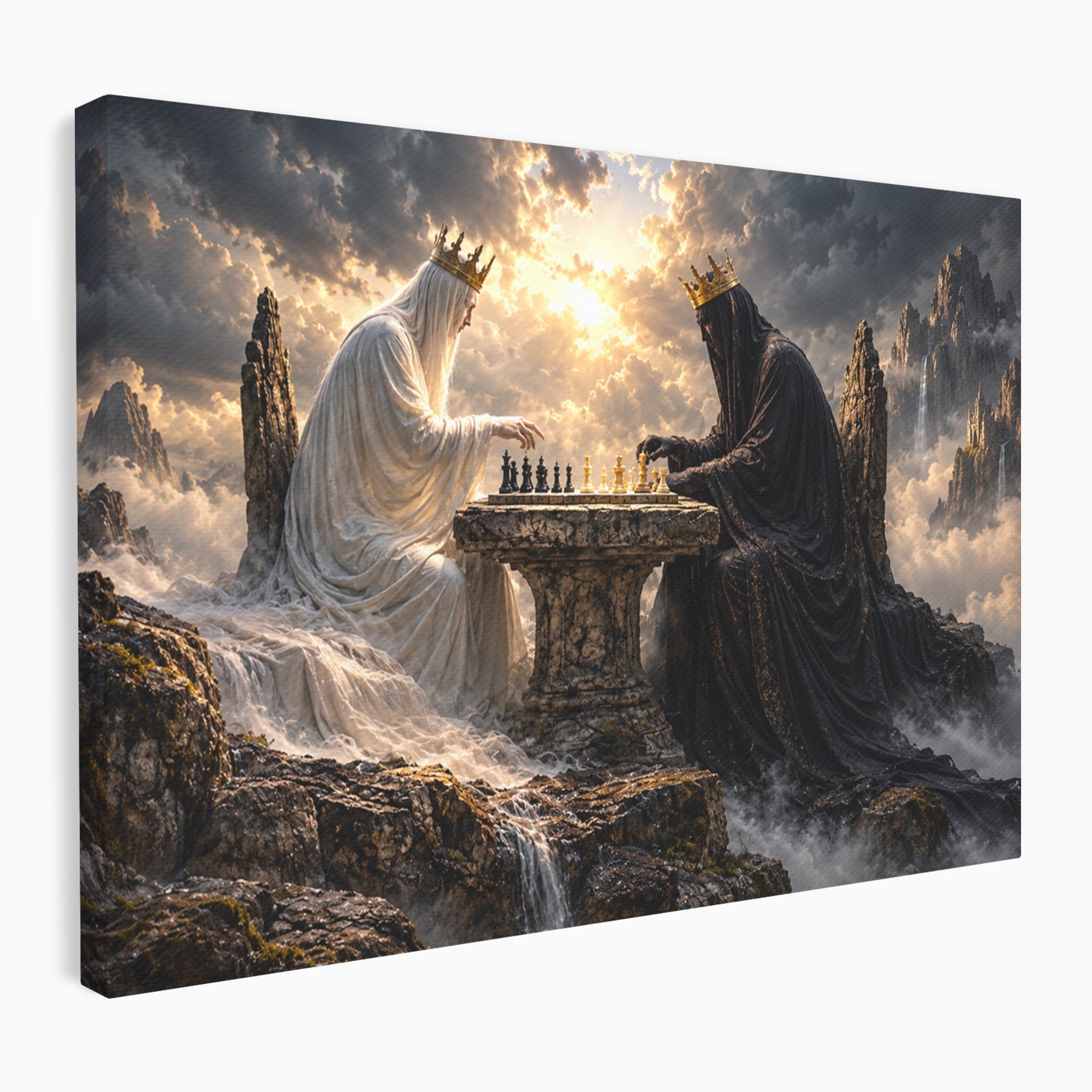 Tablou Canvas Premium LuxCanva® U1067, Regi Jucand Sah, Regi, Fantezie, Strategie, Sah, Living, Culori Vibrante