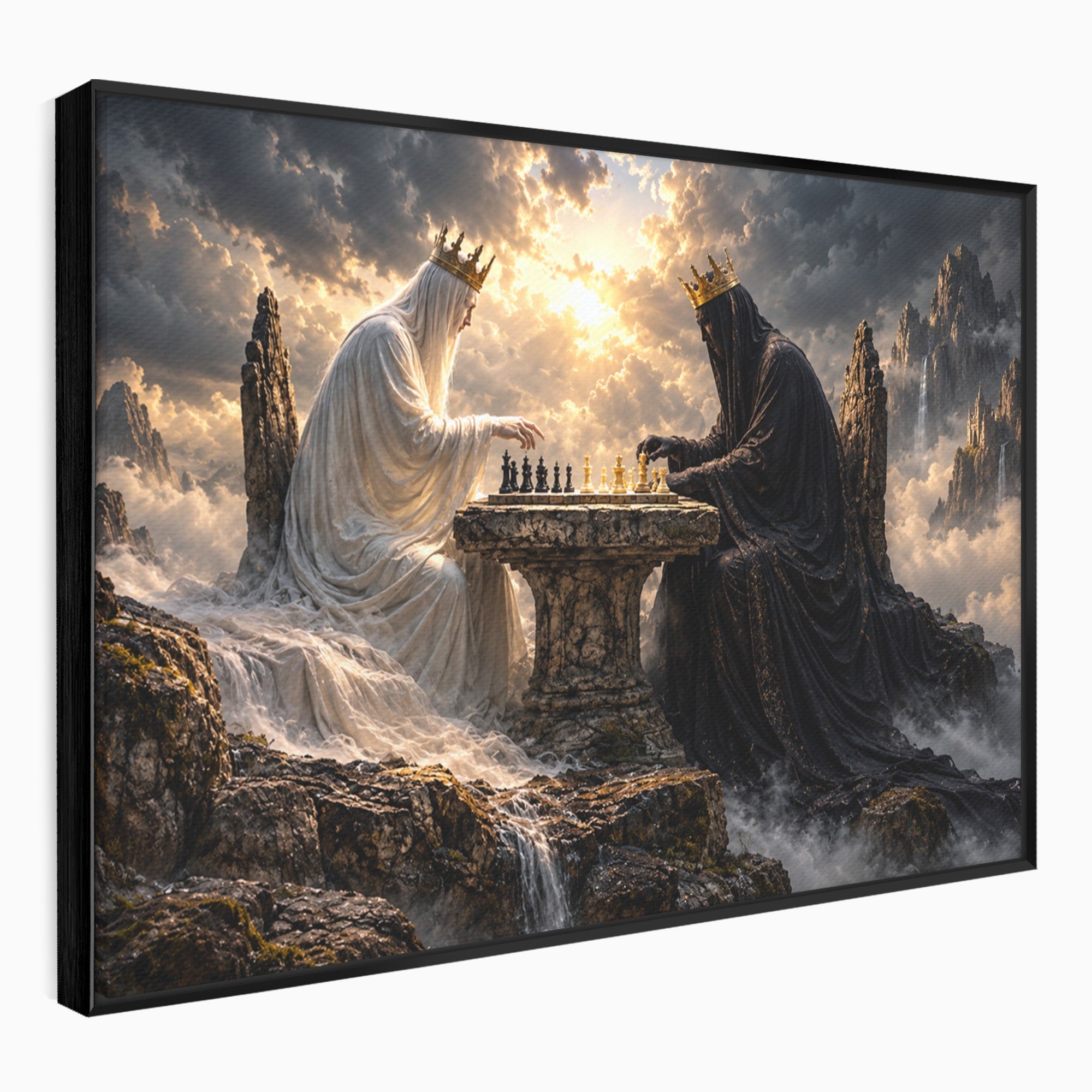 Tablou Canvas Premium LuxCanva® U1067, Regi Jucand Sah, Regi, Fantezie, Strategie, Sah, Living, Culori Vibrante
