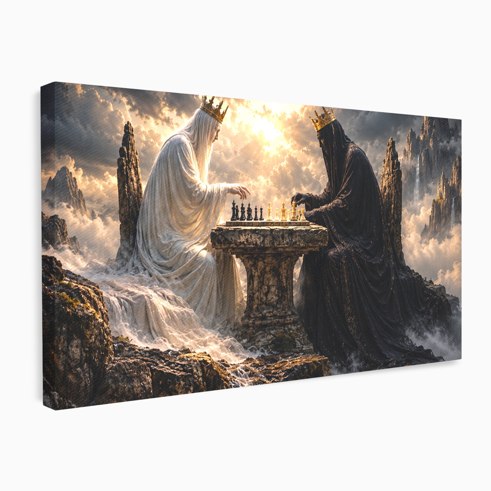 Tablou Canvas Premium LuxCanva® U1067, Regi Jucand Sah, Regi, Fantezie, Strategie, Sah, Living, Culori Vibrante
