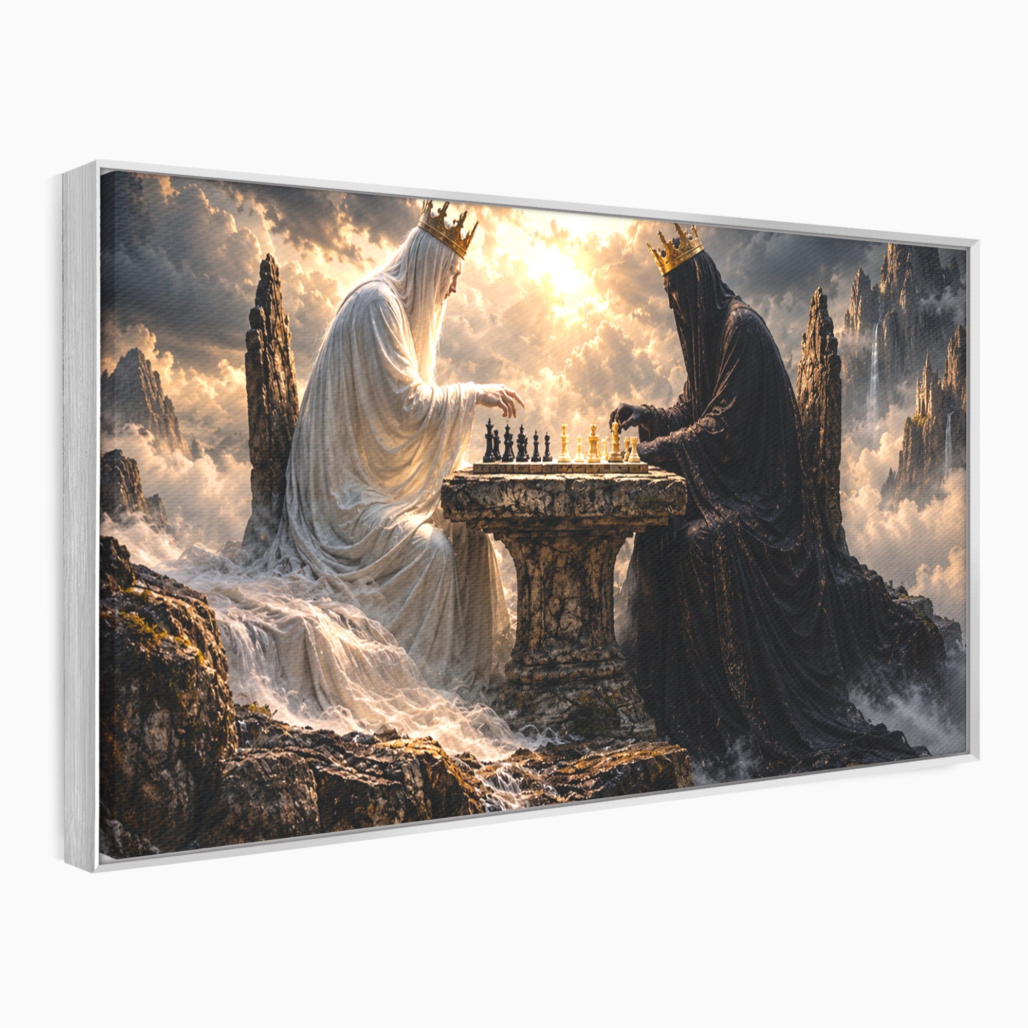 Tablou Canvas Premium LuxCanva® U1067, Regi Jucand Sah, Regi, Fantezie, Strategie, Sah, Living, Culori Vibrante