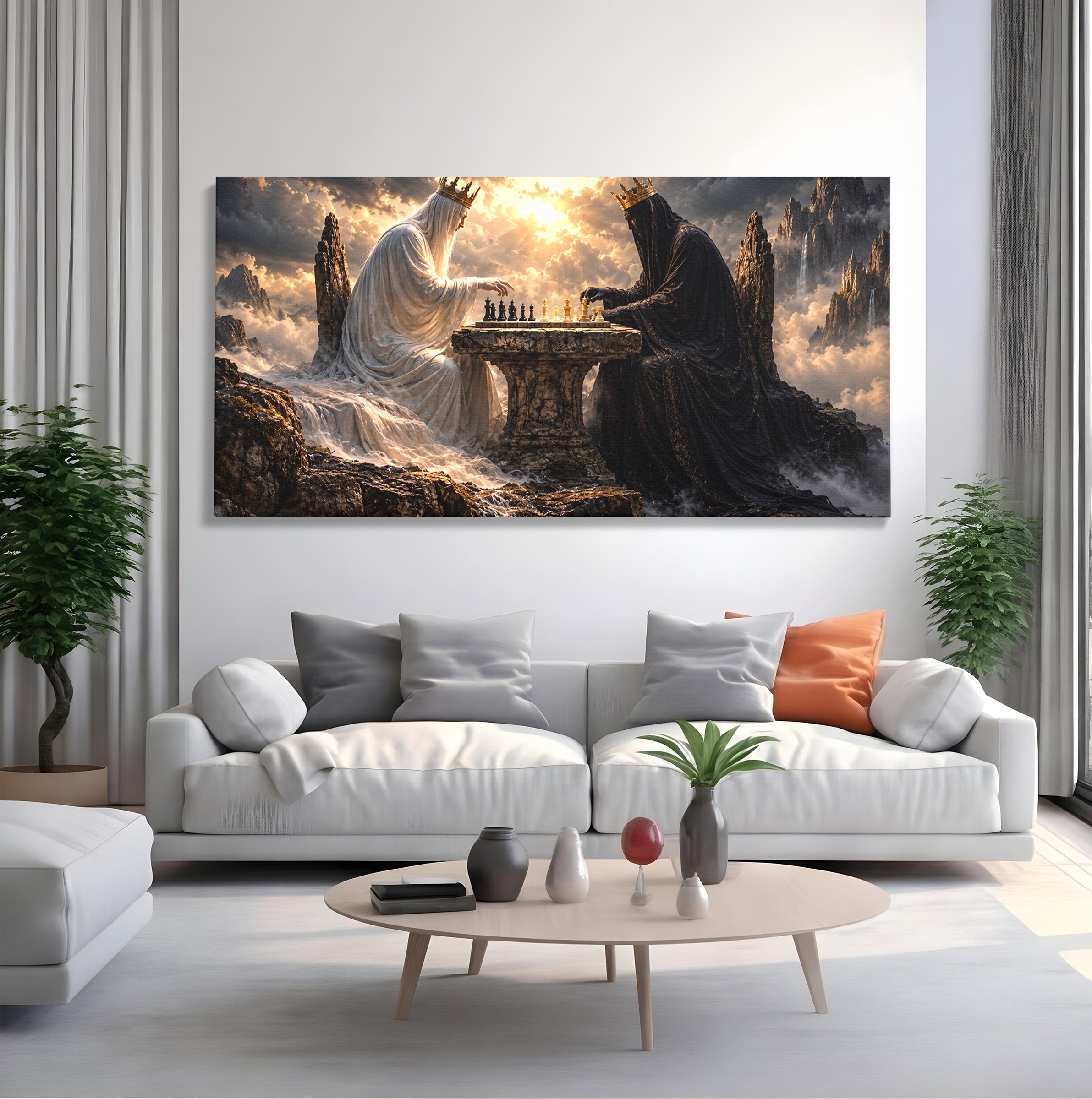 Tablou Canvas Premium LuxCanva® U1067, Regi Jucand Sah, Regi, Fantezie, Strategie, Sah, Living, Culori Vibrante