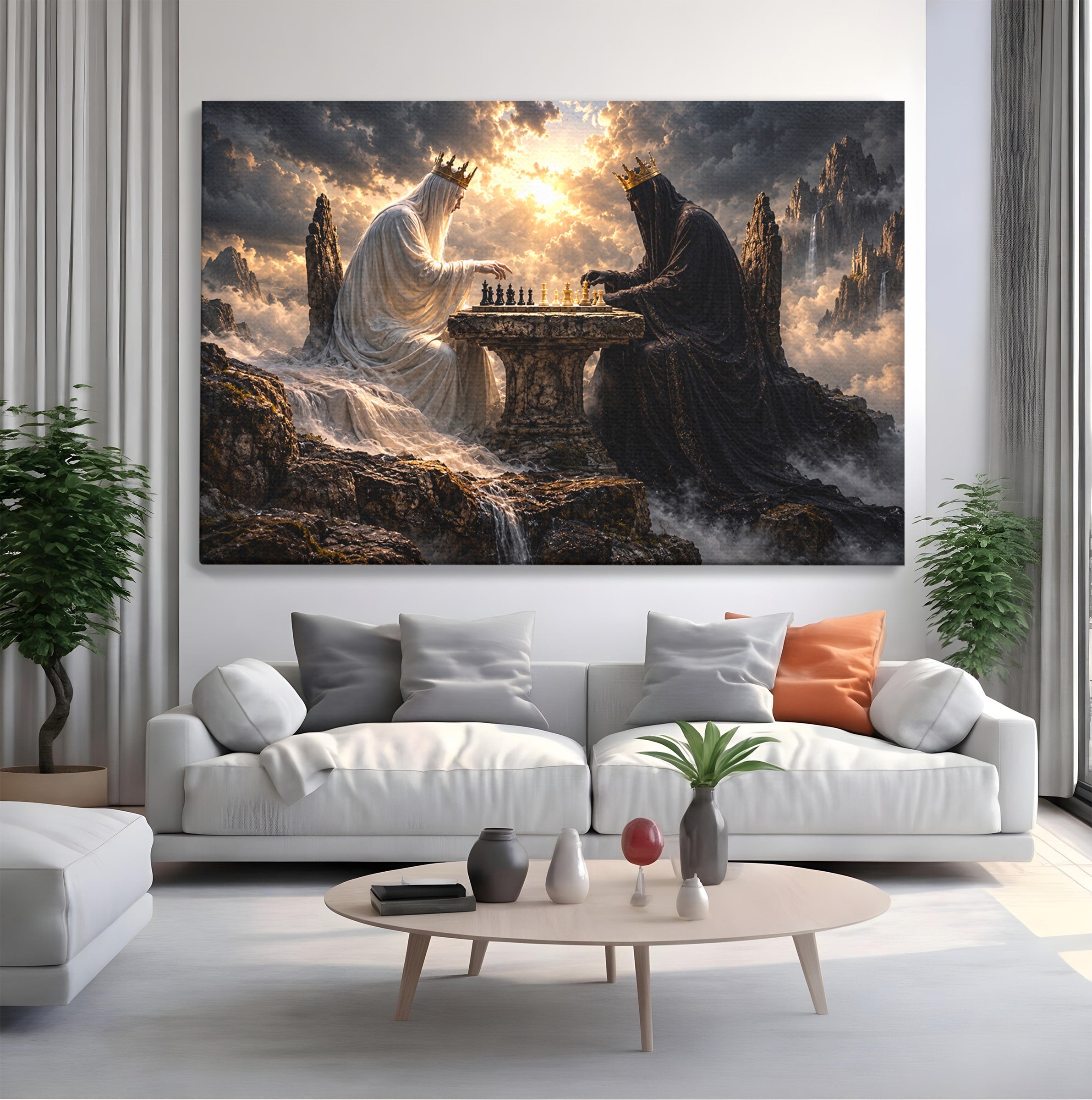 Tablou Canvas Premium LuxCanva® U1067, Regi Jucand Sah, Regi, Fantezie, Strategie, Sah, Living, Culori Vibrante