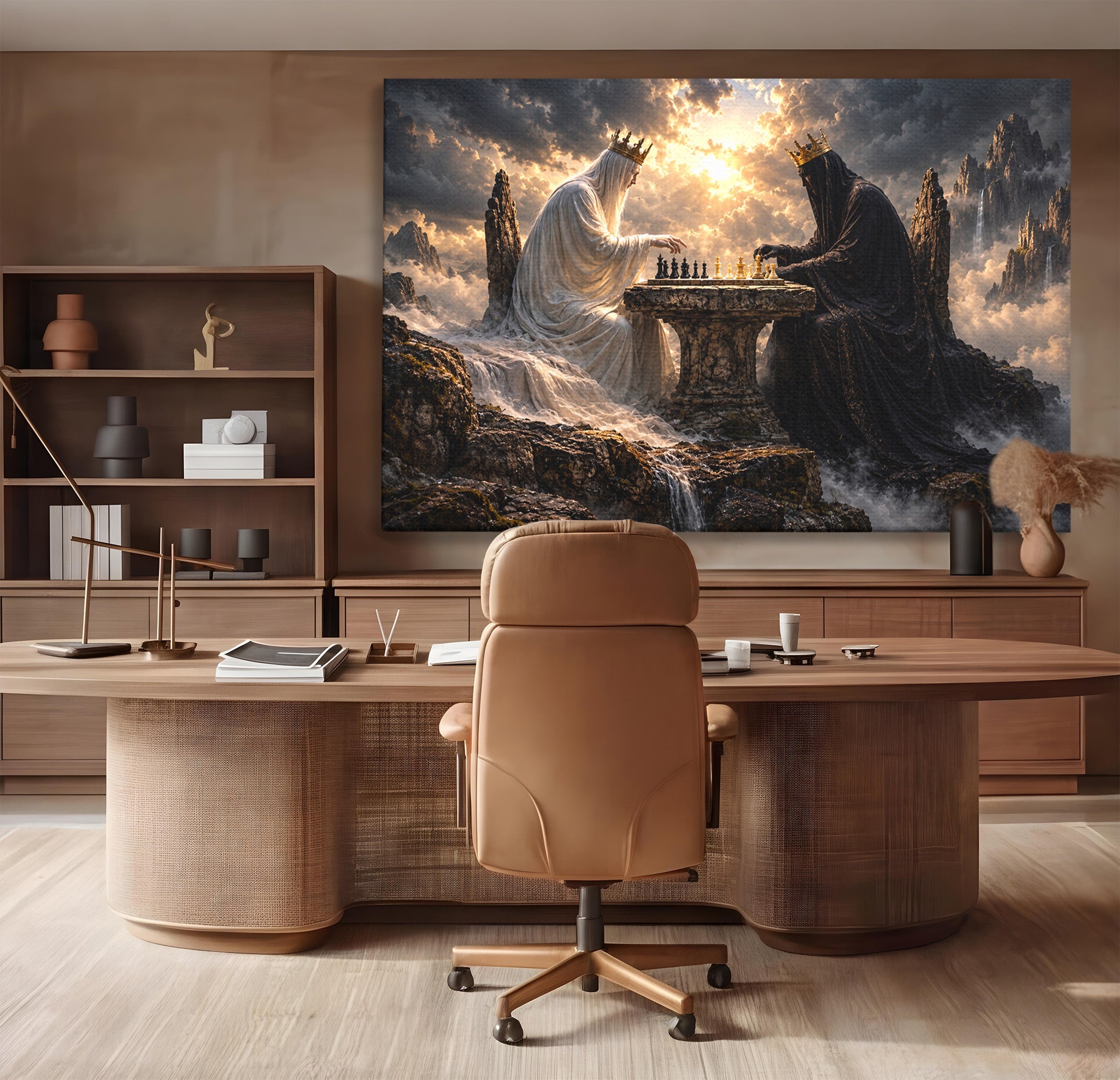 Tablou Canvas Premium LuxCanva® U1067, Regi Jucand Sah, Regi, Fantezie, Strategie, Sah, Living, Culori Vibrante