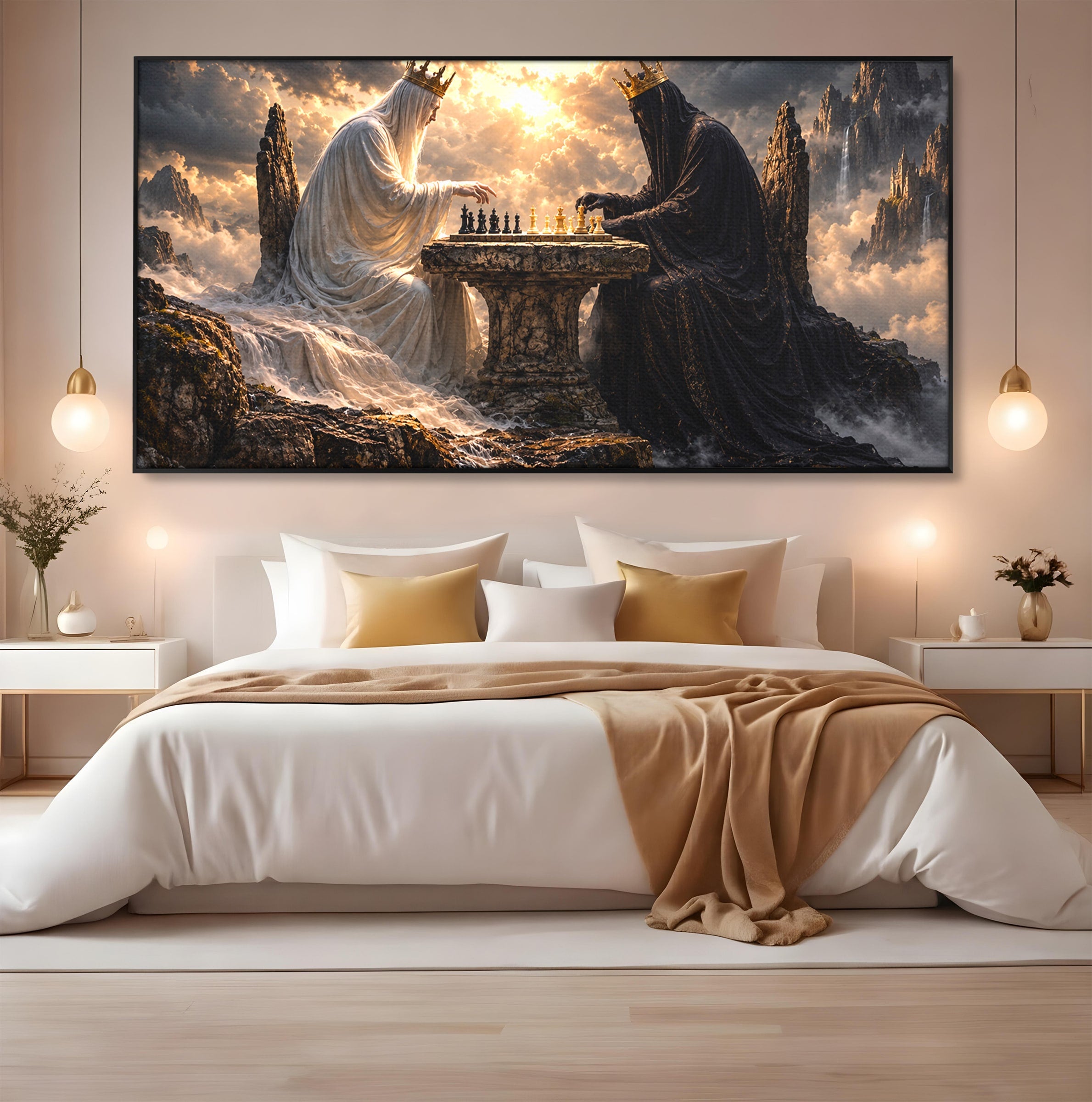 Tablou Canvas Premium LuxCanva® U1067, Regi Jucand Sah, Regi, Fantezie, Strategie, Sah, Living, Culori Vibrante