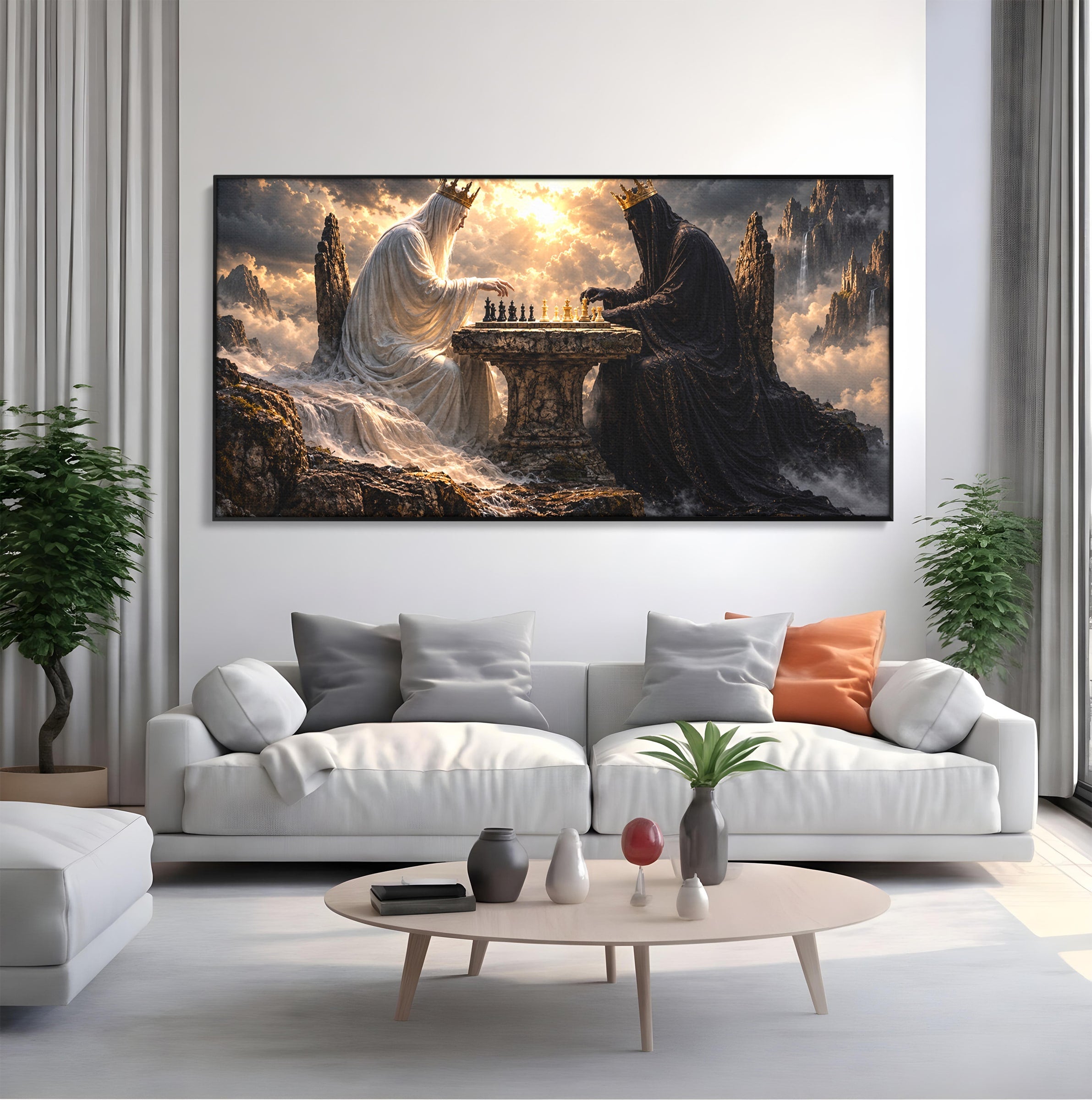 Tablou Canvas Premium LuxCanva® U1067, Regi Jucand Sah, Regi, Fantezie, Strategie, Sah, Living, Culori Vibrante