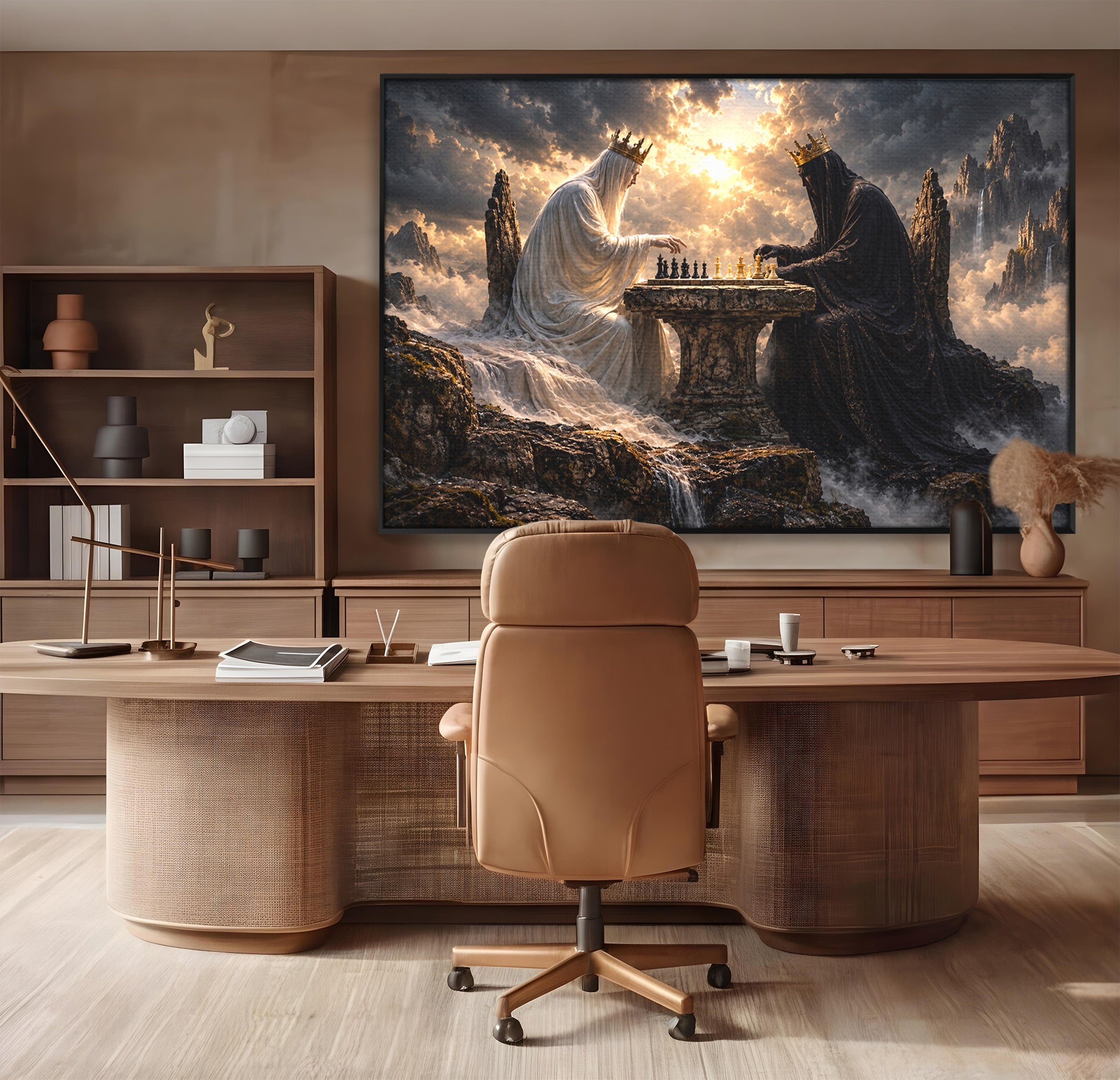 Tablou Canvas Premium LuxCanva® U1067, Regi Jucand Sah, Regi, Fantezie, Strategie, Sah, Living, Culori Vibrante