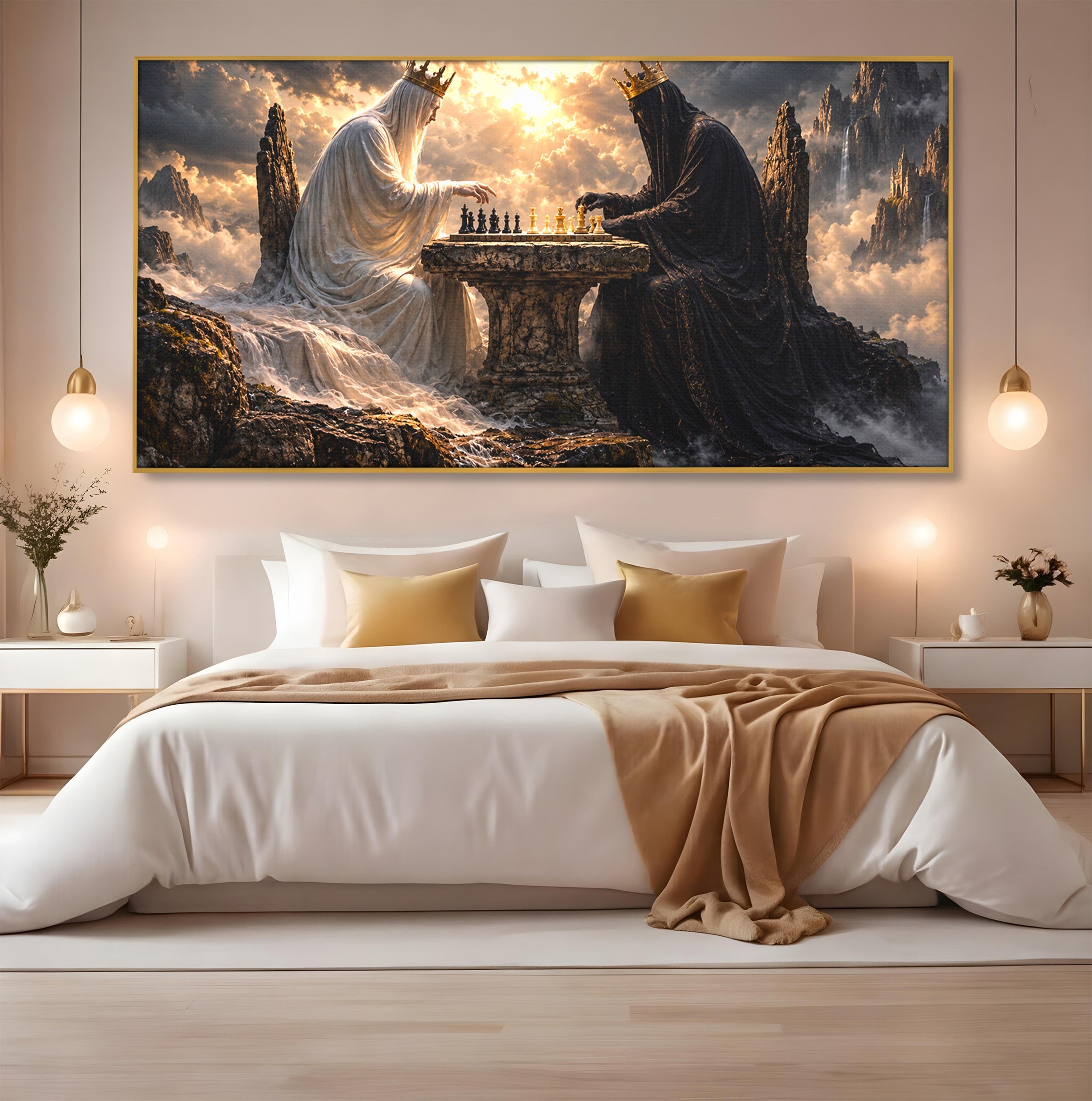 Tablou Canvas Premium LuxCanva® U1067, Regi Jucand Sah, Regi, Fantezie, Strategie, Sah, Living, Culori Vibrante