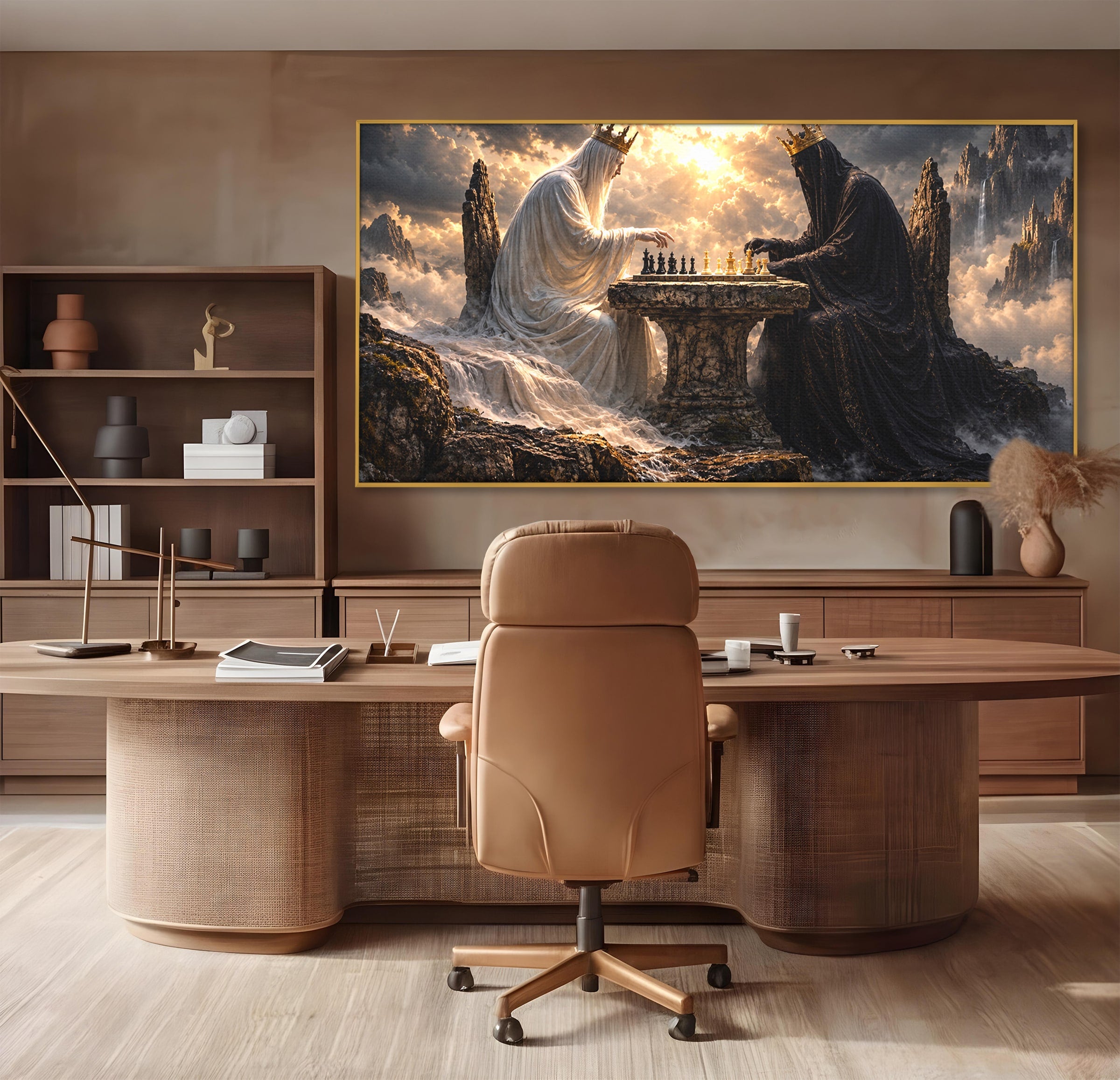 Tablou Canvas Premium LuxCanva® U1067, Regi Jucand Sah, Regi, Fantezie, Strategie, Sah, Living, Culori Vibrante