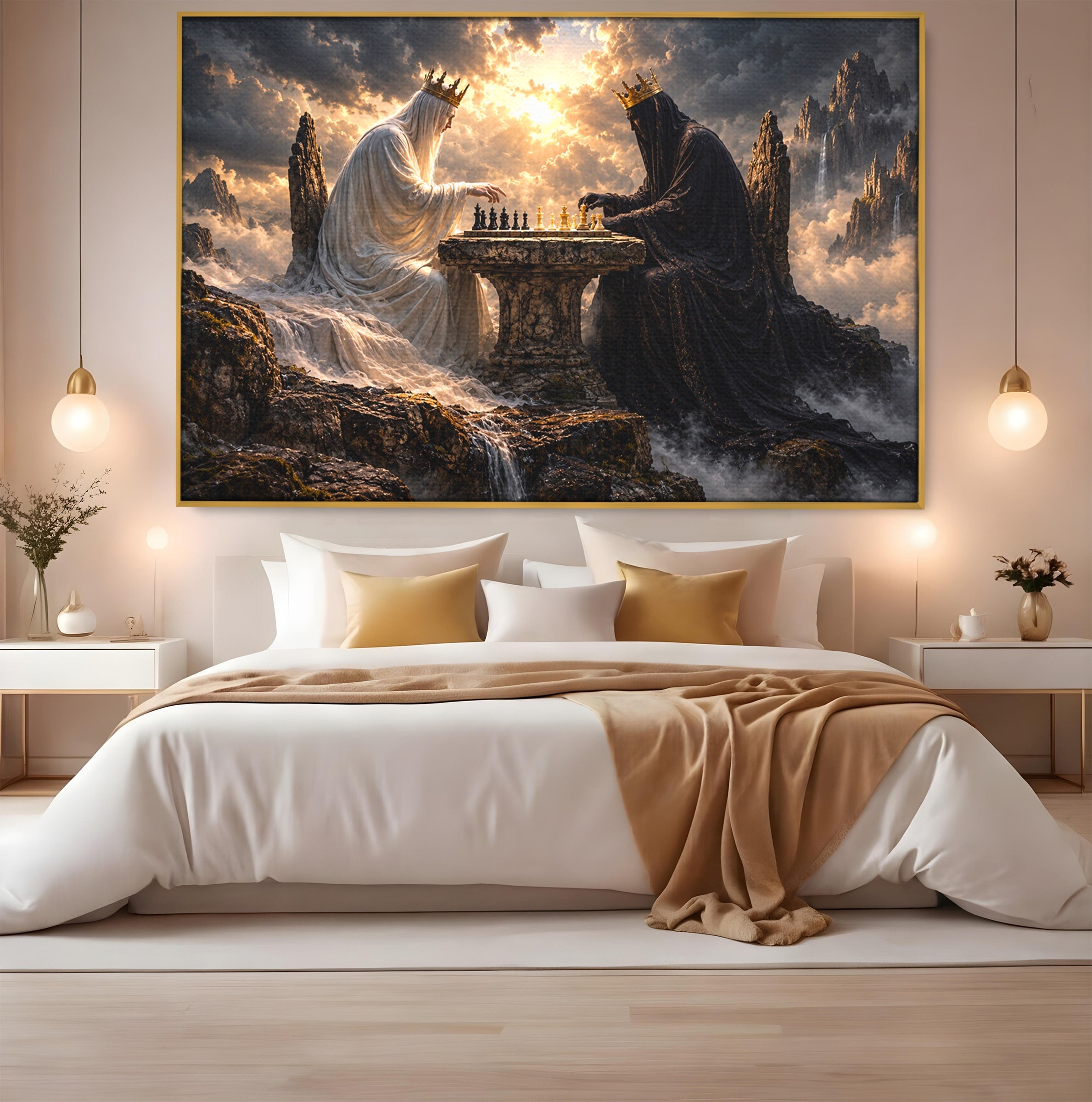 Tablou Canvas Premium LuxCanva® U1067, Regi Jucand Sah, Regi, Fantezie, Strategie, Sah, Living, Culori Vibrante