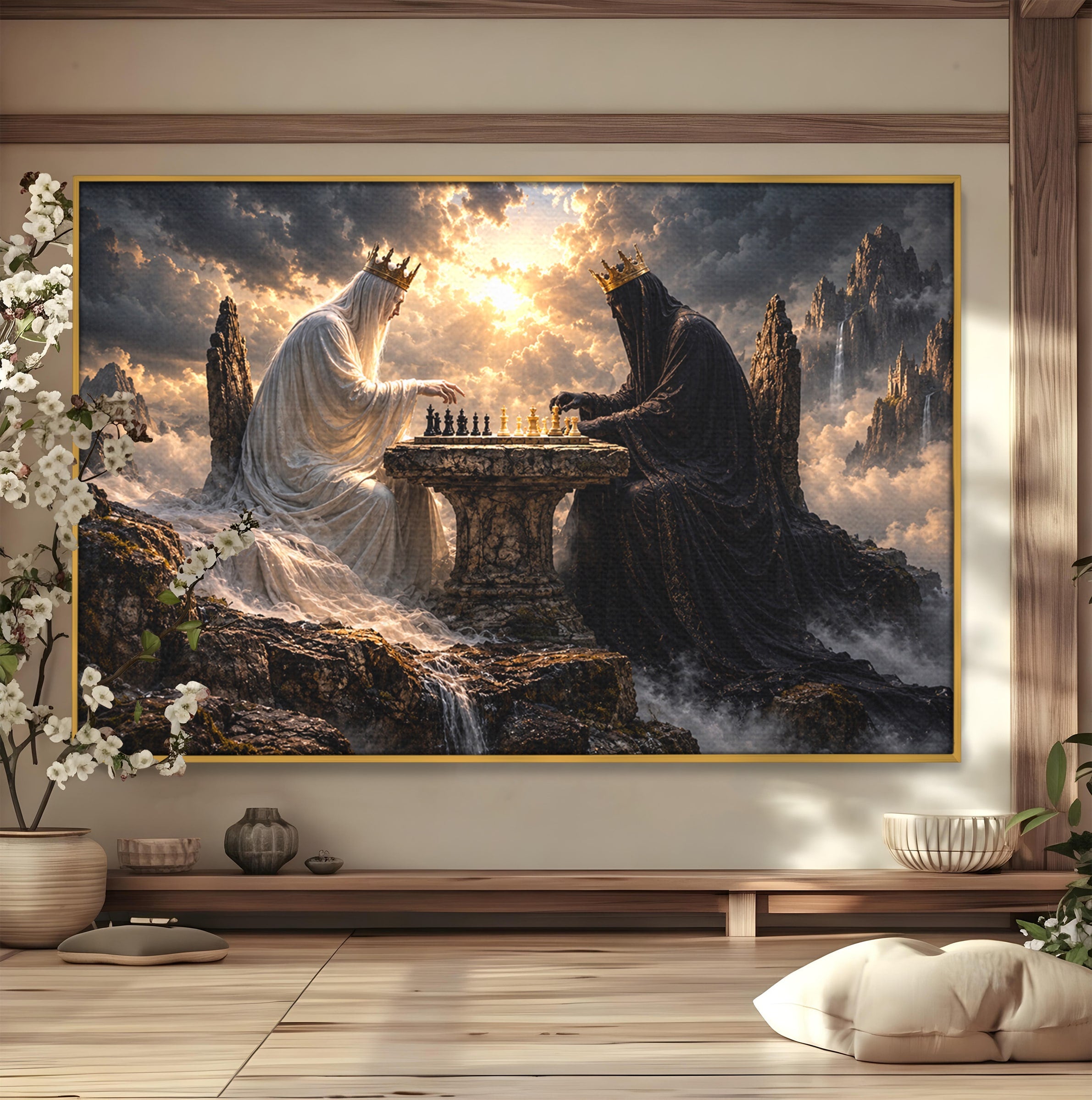 Tablou Canvas Premium LuxCanva® U1067, Regi Jucand Sah, Regi, Fantezie, Strategie, Sah, Living, Culori Vibrante