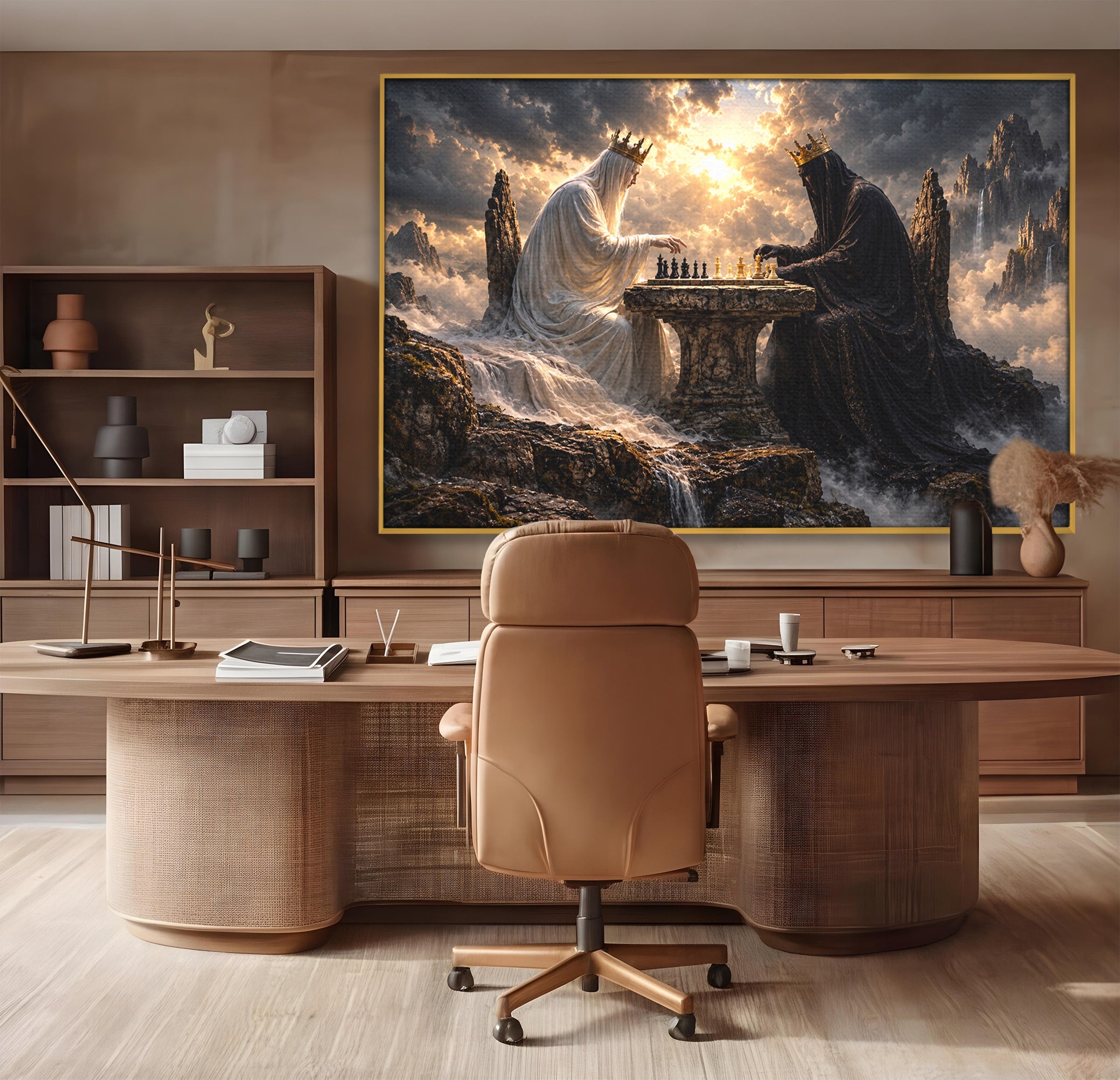 Tablou Canvas Premium LuxCanva® U1067, Regi Jucand Sah, Regi, Fantezie, Strategie, Sah, Living, Culori Vibrante