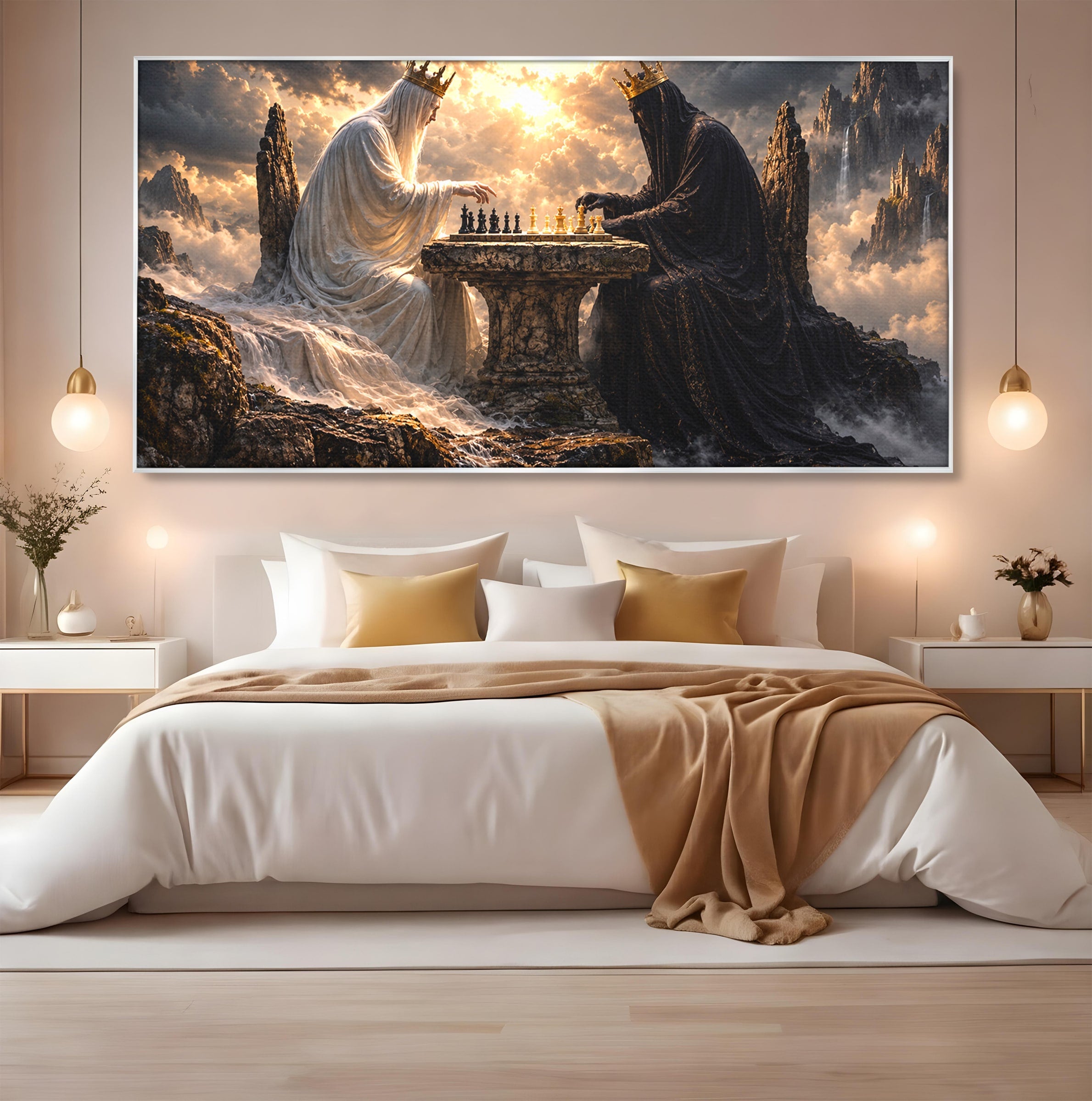 Tablou Canvas Premium LuxCanva® U1067, Regi Jucand Sah, Regi, Fantezie, Strategie, Sah, Living, Culori Vibrante