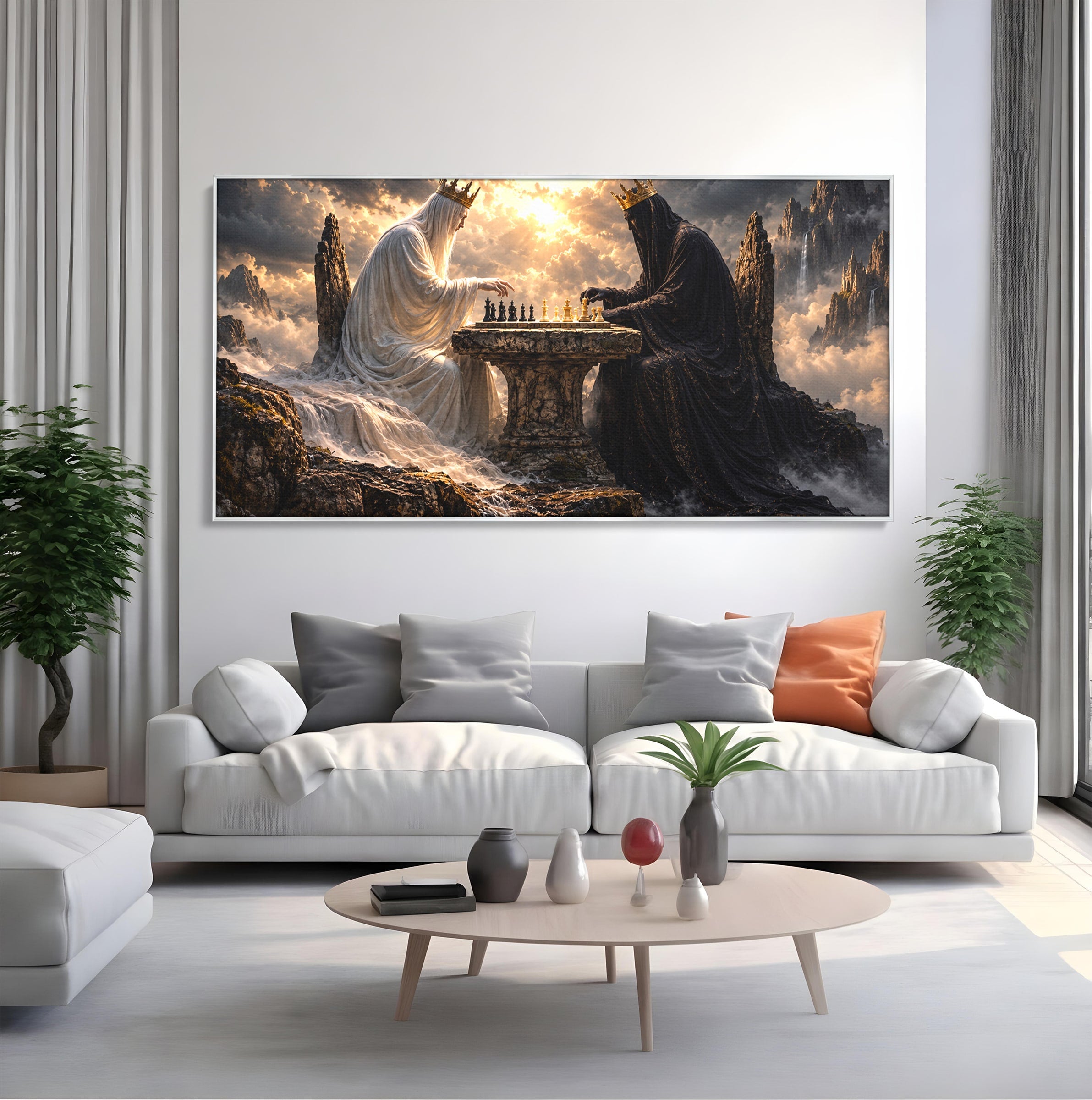 Tablou Canvas Premium LuxCanva® U1067, Regi Jucand Sah, Regi, Fantezie, Strategie, Sah, Living, Culori Vibrante