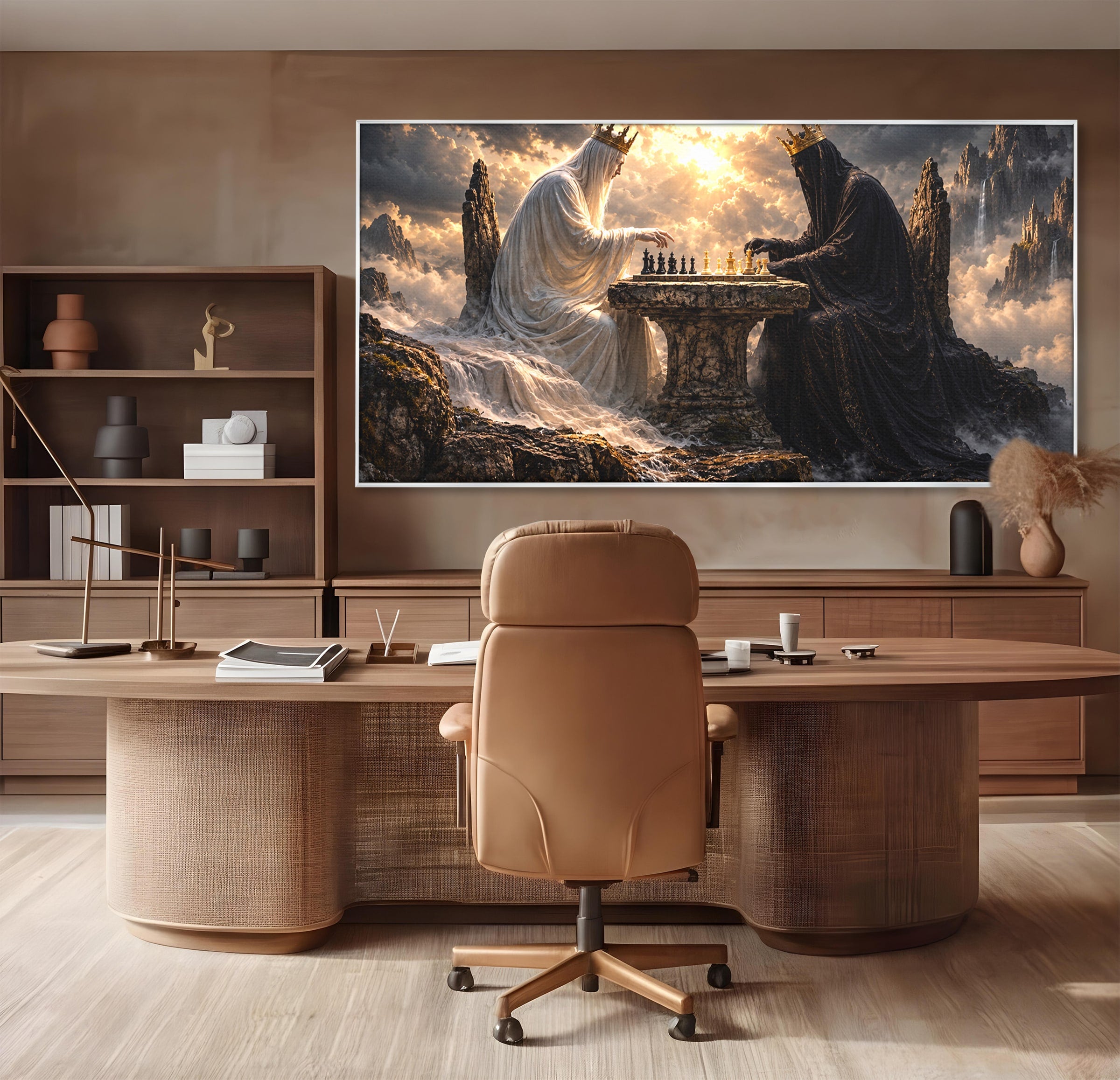 Tablou Canvas Premium LuxCanva® U1067, Regi Jucand Sah, Regi, Fantezie, Strategie, Sah, Living, Culori Vibrante
