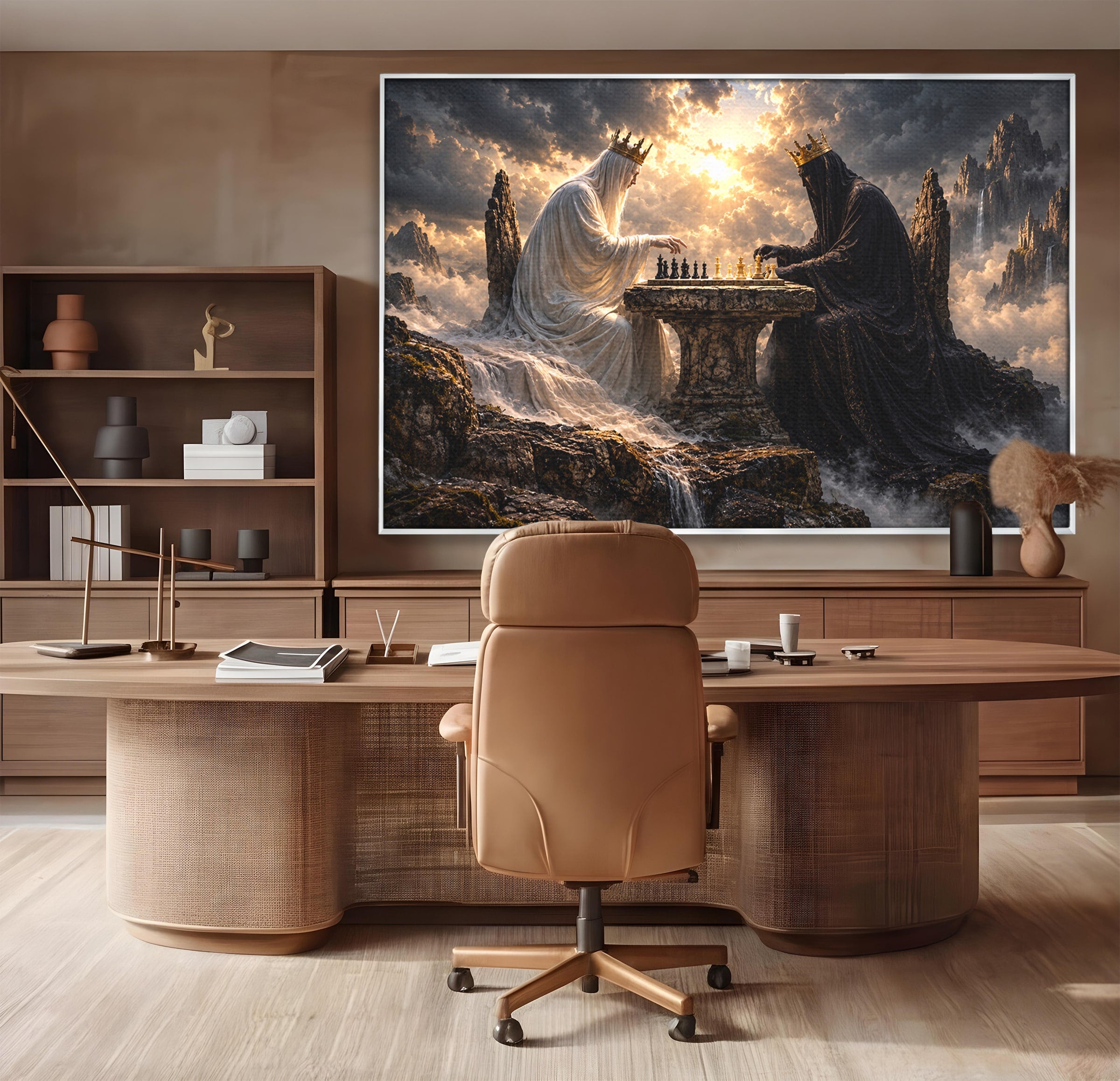 Tablou Canvas Premium LuxCanva® U1067, Regi Jucand Sah, Regi, Fantezie, Strategie, Sah, Living, Culori Vibrante