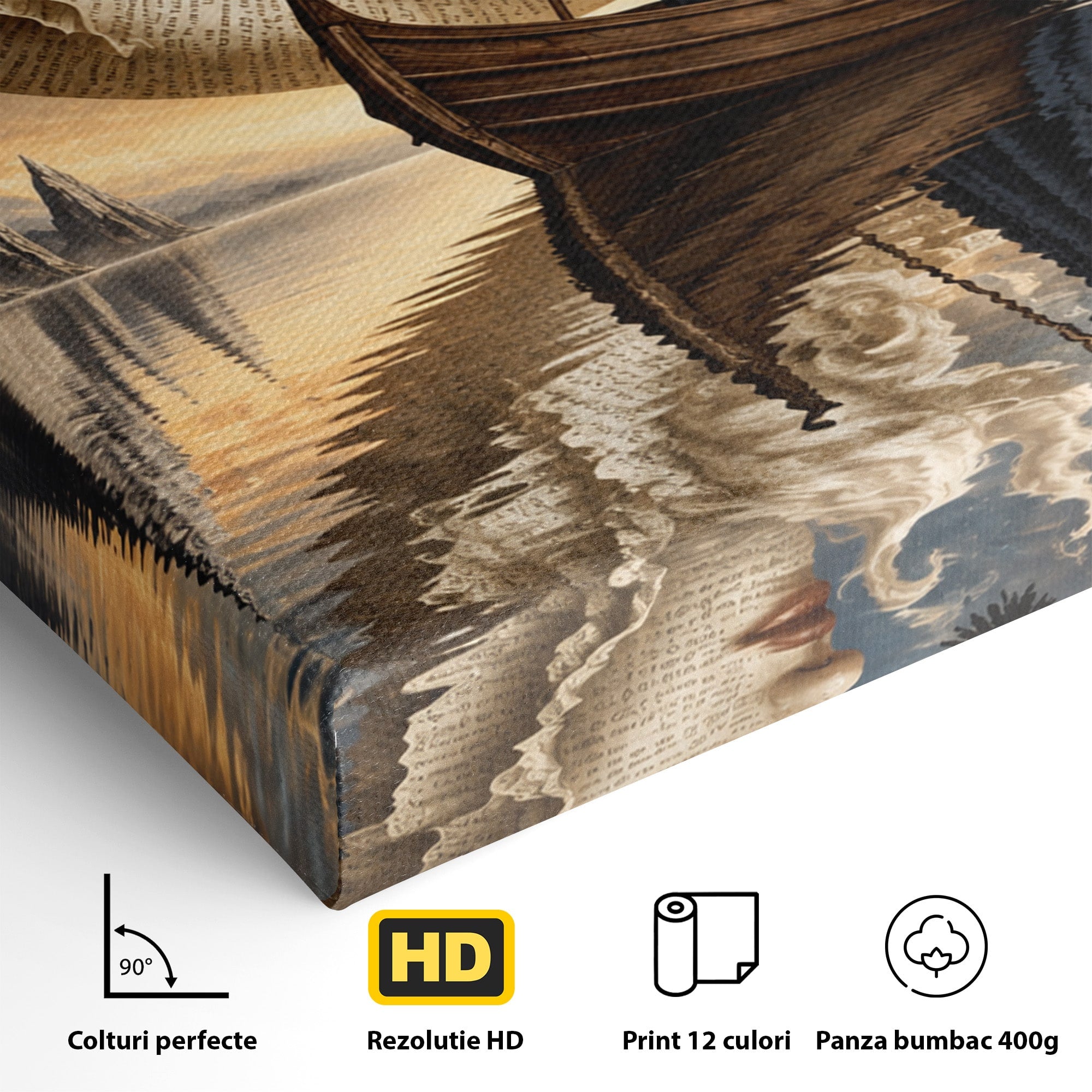Tablou Canvas Premium LuxCanva® U1068, Barca Lunii Mistice, Luna, Barca, Mister, Visare, Living, Fantezie, Culori Vibrante