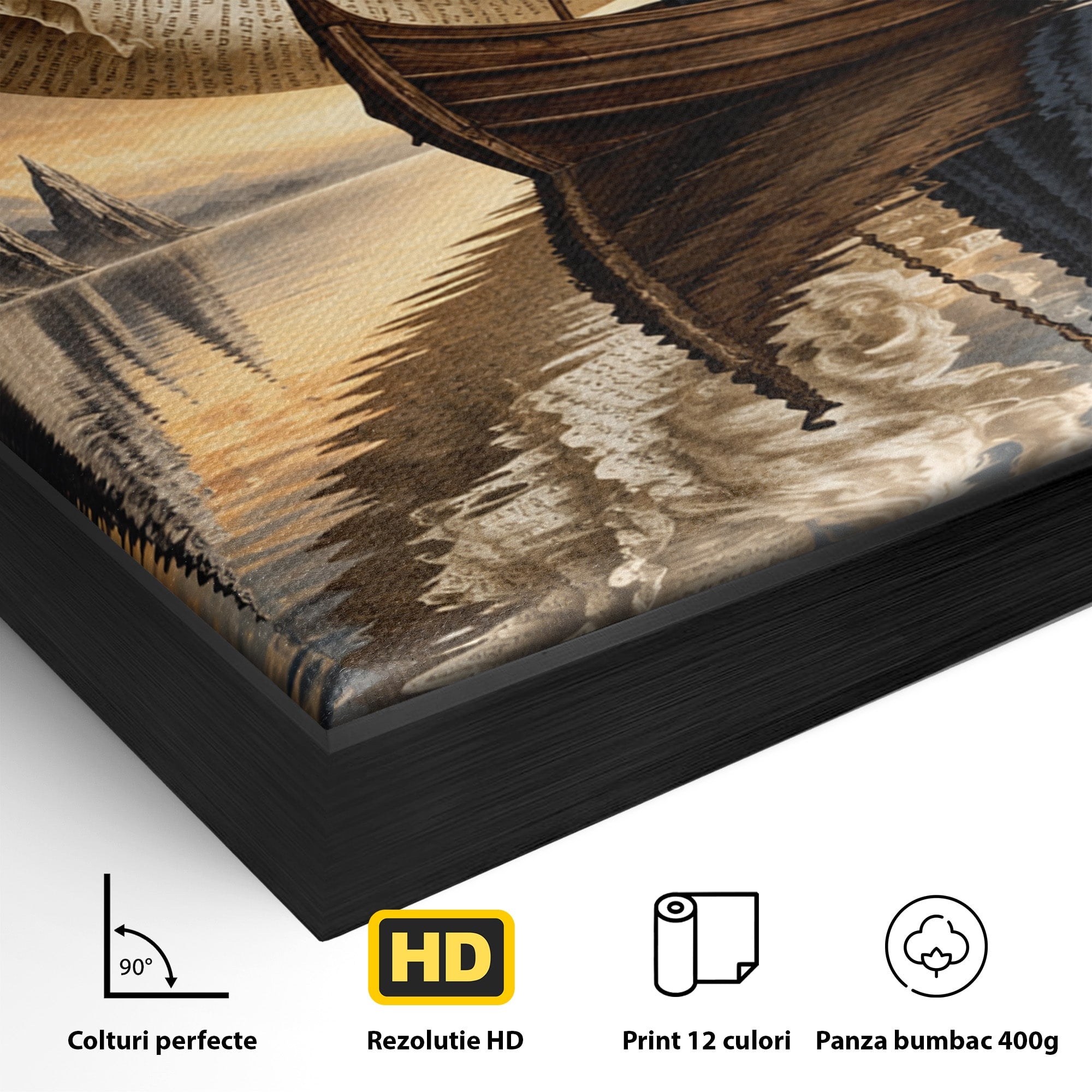 Tablou Canvas Premium LuxCanva® U1068, Barca Lunii Mistice, Luna, Barca, Mister, Visare, Living, Fantezie, Culori Vibrante