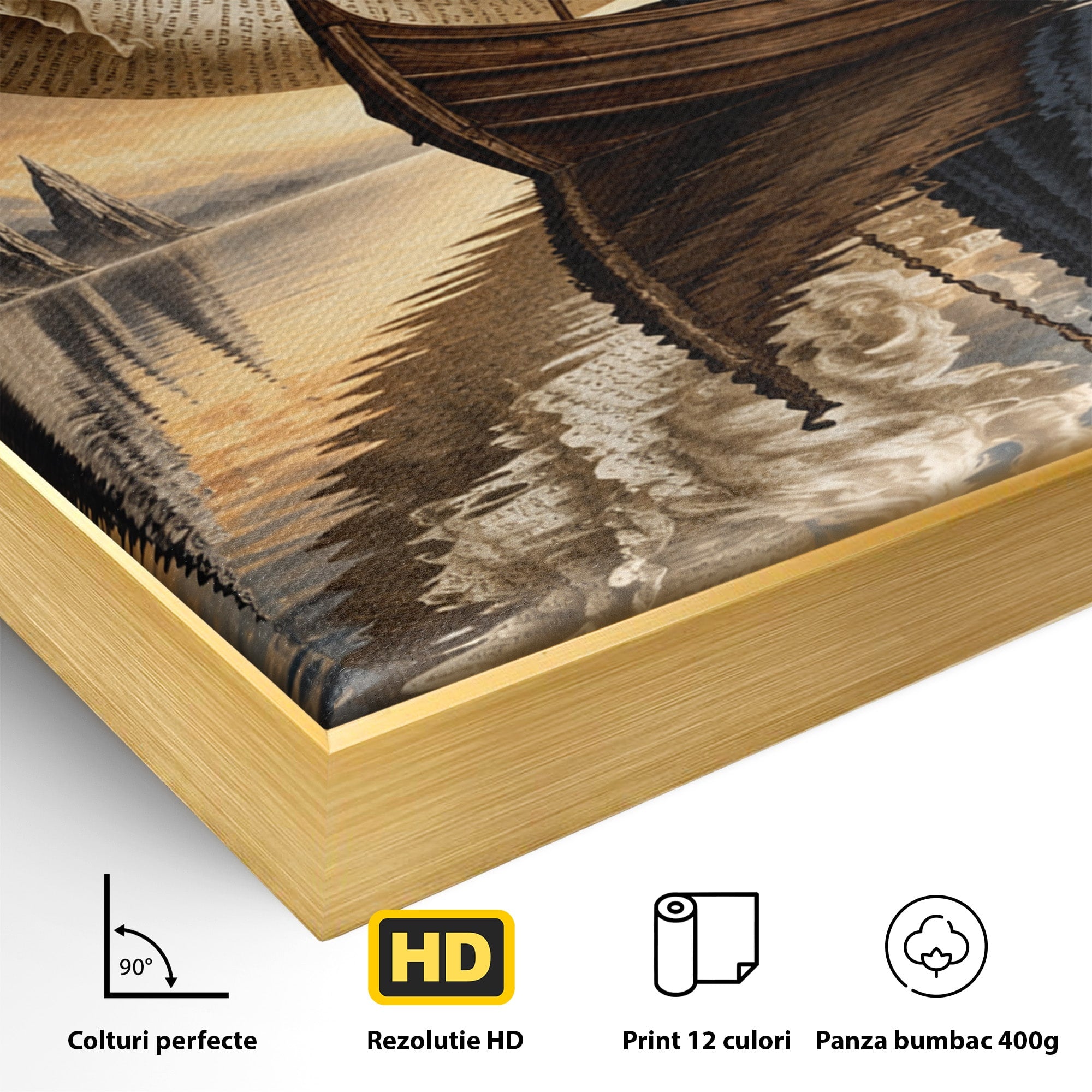 Tablou Canvas Premium LuxCanva® U1068, Barca Lunii Mistice, Luna, Barca, Mister, Visare, Living, Fantezie, Culori Vibrante