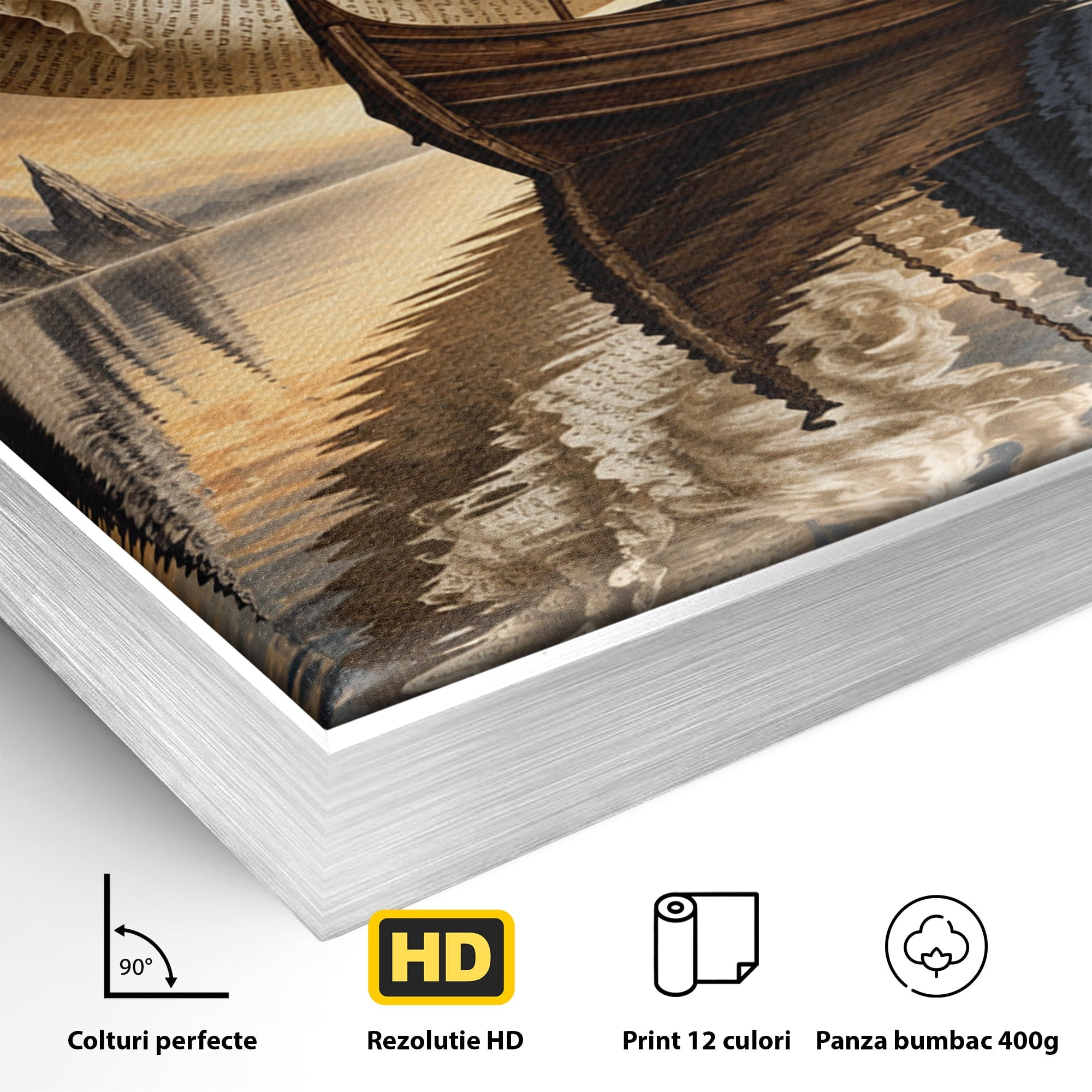 Tablou Canvas Premium LuxCanva® U1068, Barca Lunii Mistice, Luna, Barca, Mister, Visare, Living, Fantezie, Culori Vibrante