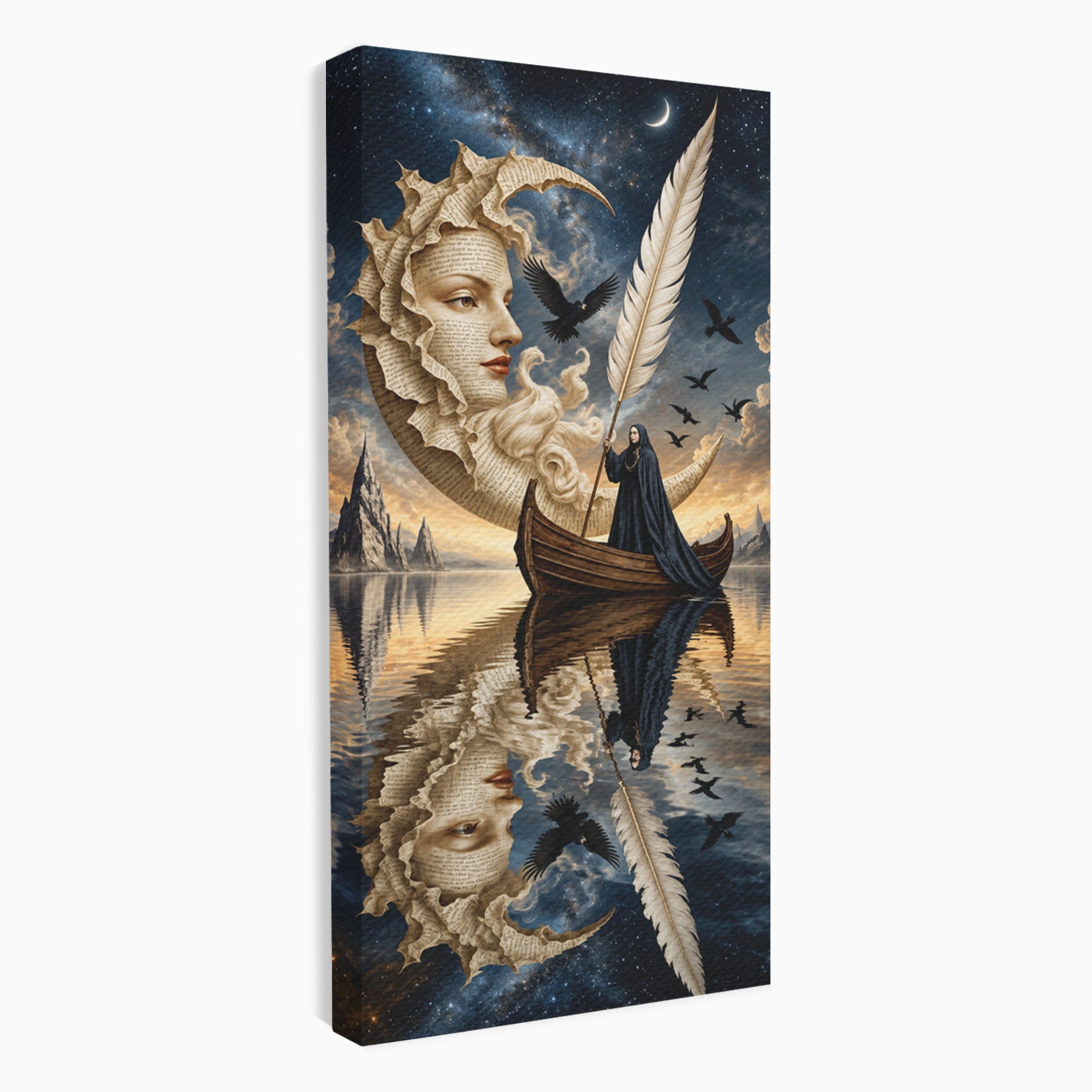 Tablou Canvas Premium LuxCanva® U1068, Barca Lunii Mistice, Luna, Barca, Mister, Visare, Living, Fantezie, Culori Vibrante