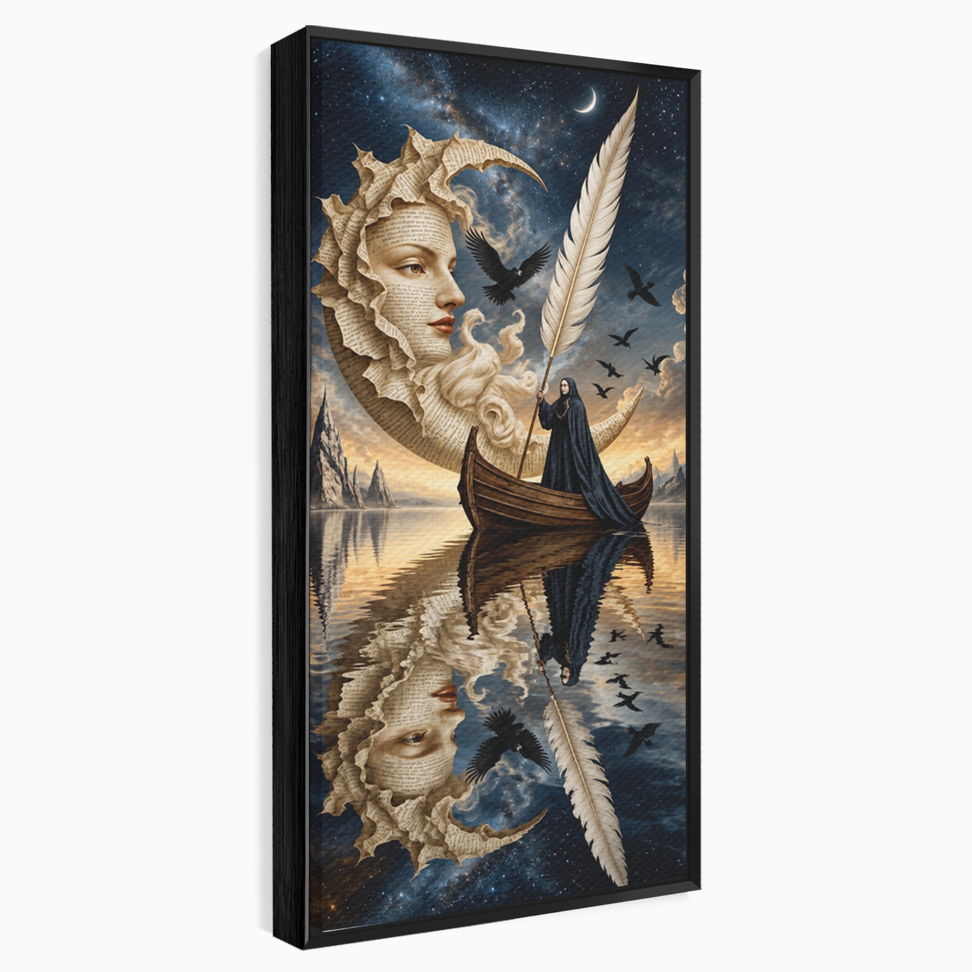 Tablou Canvas Premium LuxCanva® U1068, Barca Lunii Mistice, Luna, Barca, Mister, Visare, Living, Fantezie, Culori Vibrante