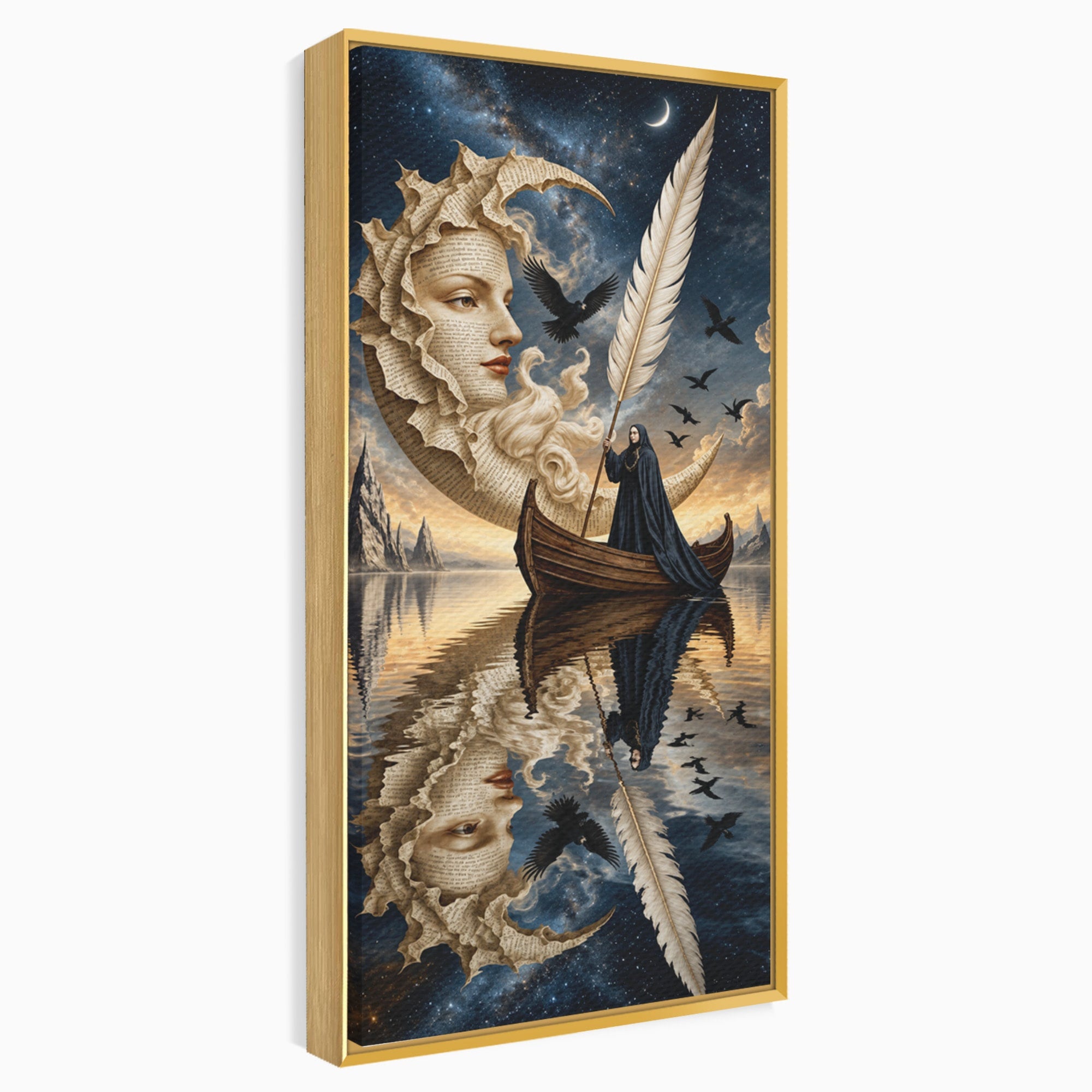 Tablou Canvas Premium LuxCanva® U1068, Barca Lunii Mistice, Luna, Barca, Mister, Visare, Living, Fantezie, Culori Vibrante