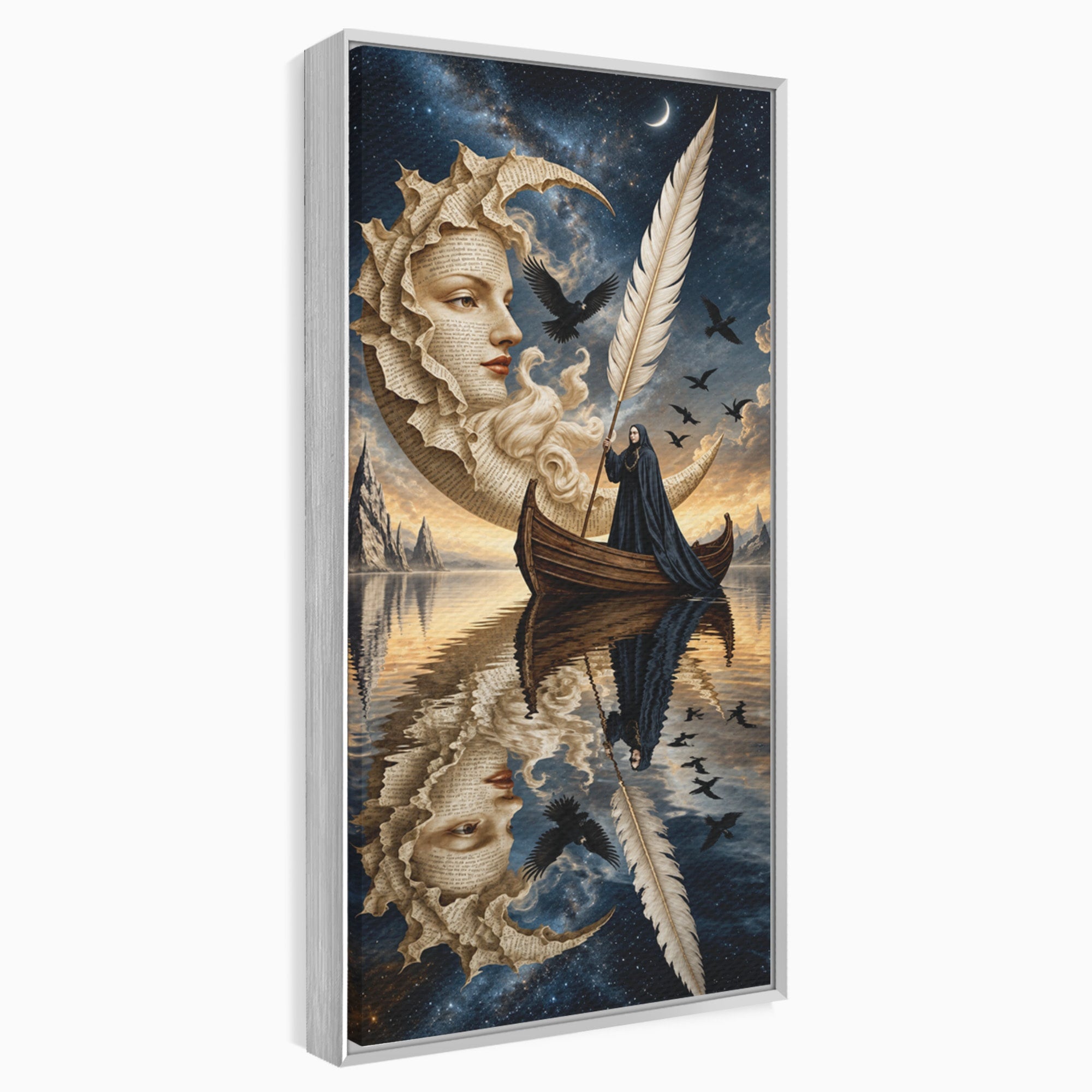 Tablou Canvas Premium LuxCanva® U1068, Barca Lunii Mistice, Luna, Barca, Mister, Visare, Living, Fantezie, Culori Vibrante