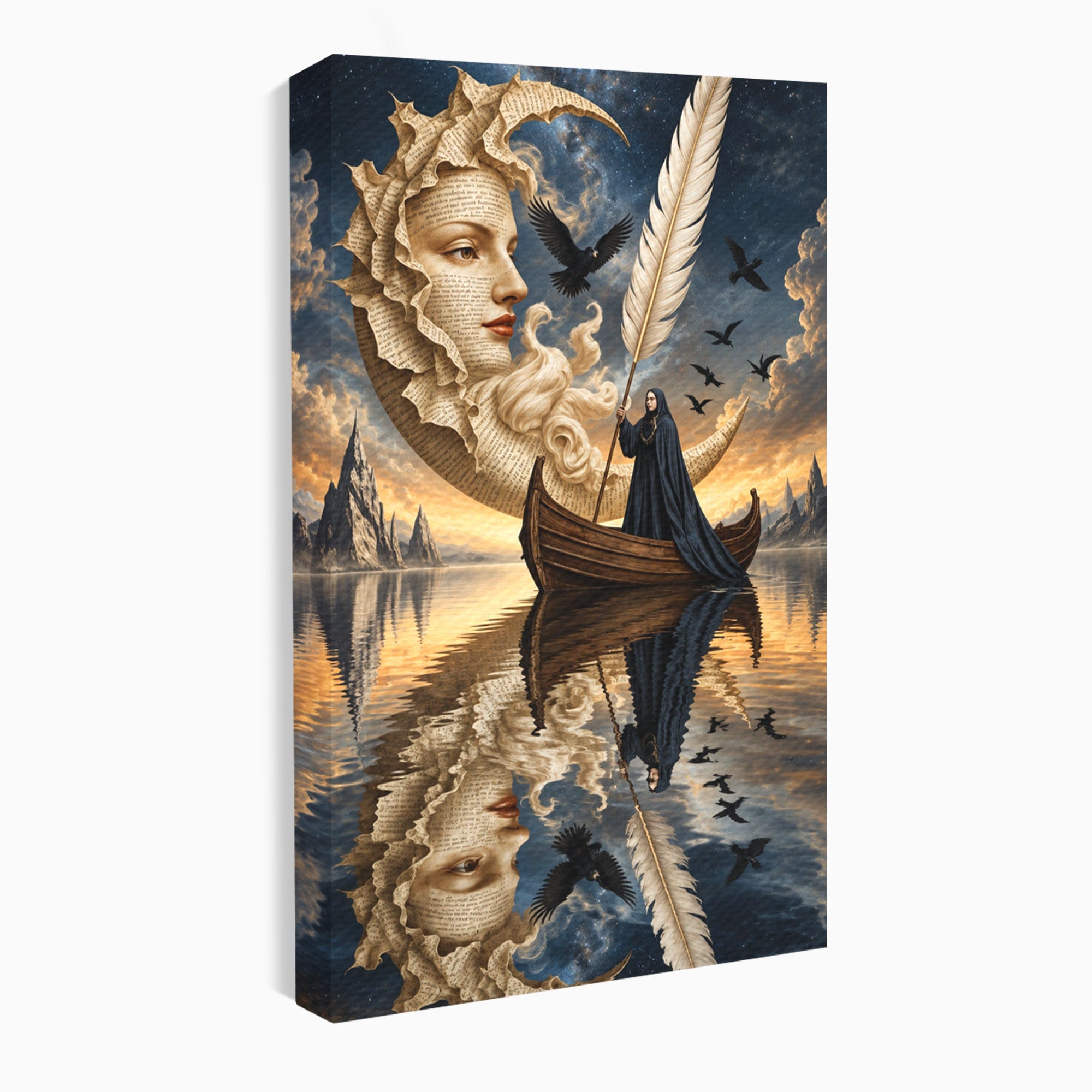 Tablou Canvas Premium LuxCanva® U1068, Barca Lunii Mistice, Luna, Barca, Mister, Visare, Living, Fantezie, Culori Vibrante