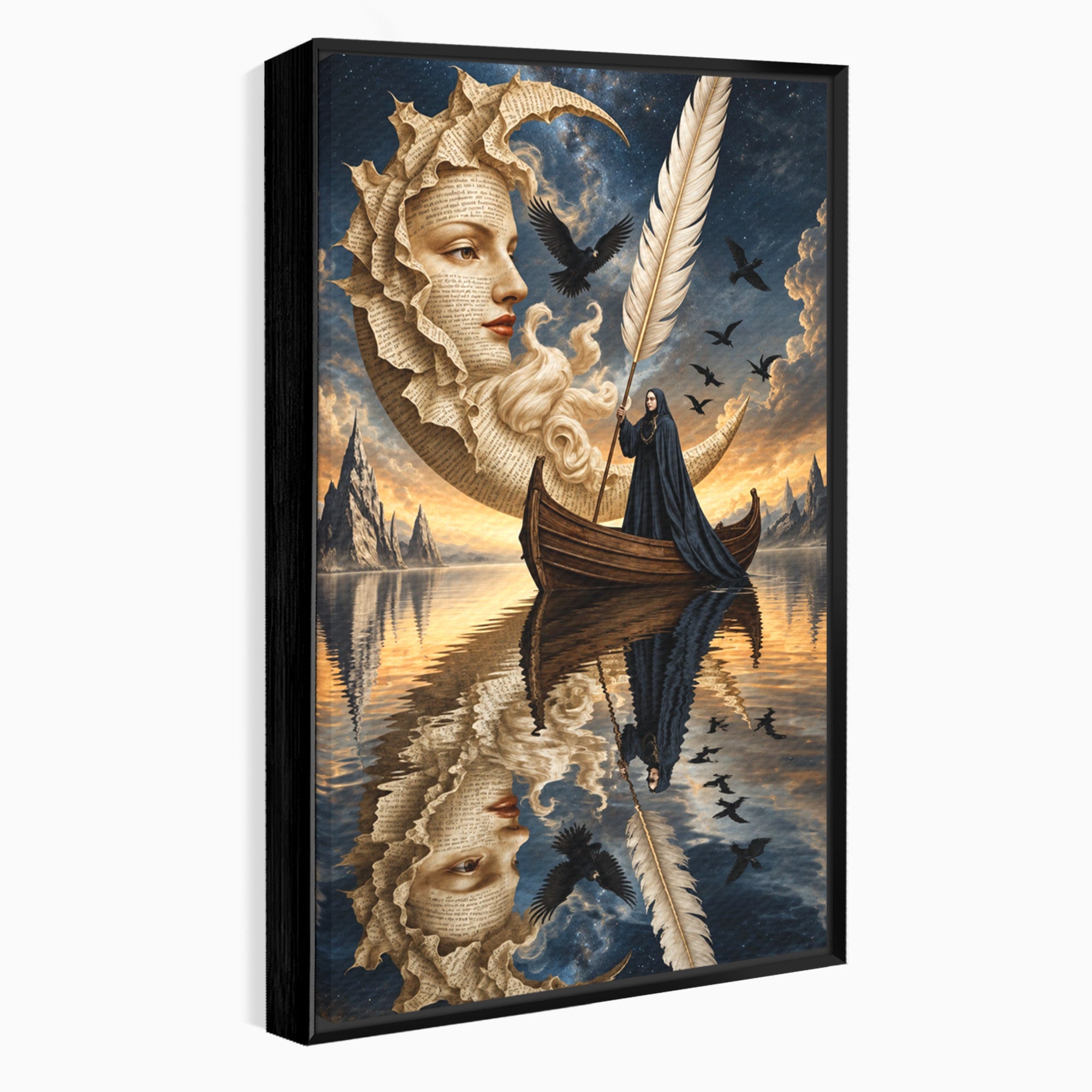Tablou Canvas Premium LuxCanva® U1068, Barca Lunii Mistice, Luna, Barca, Mister, Visare, Living, Fantezie, Culori Vibrante