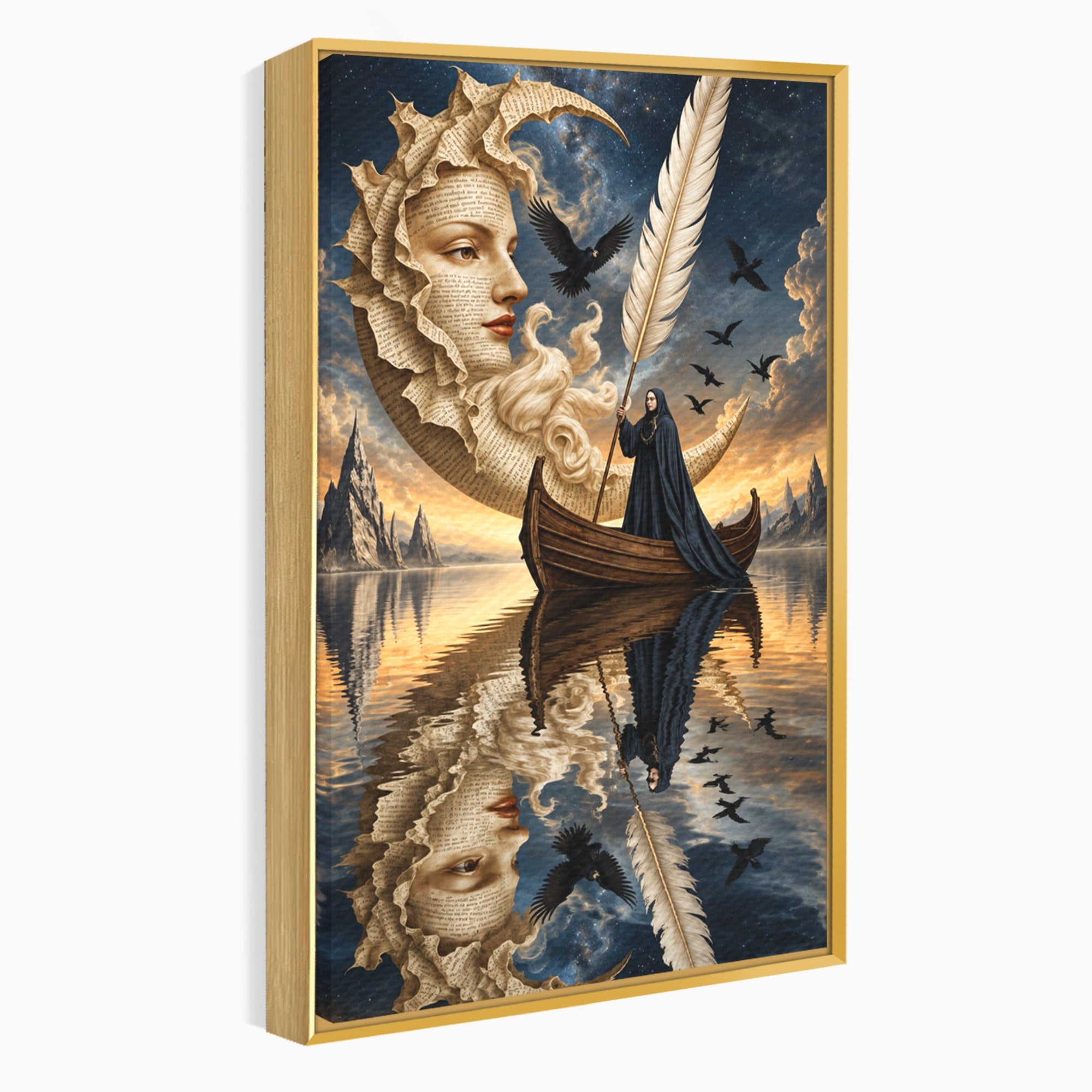 Tablou Canvas Premium LuxCanva® U1068, Barca Lunii Mistice, Luna, Barca, Mister, Visare, Living, Fantezie, Culori Vibrante