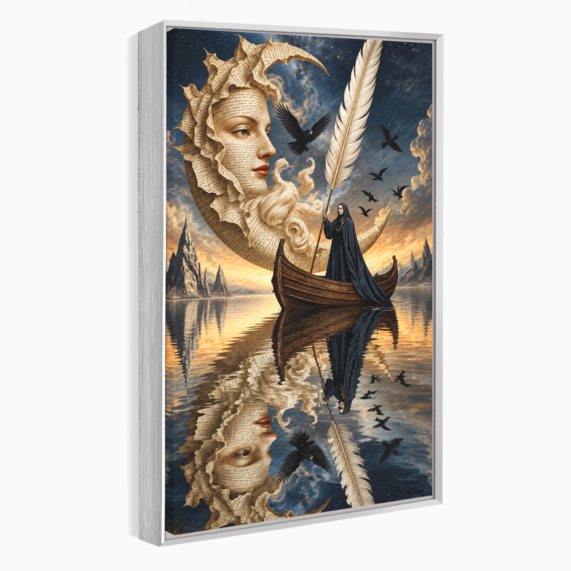 Tablou Canvas Premium LuxCanva® U1068, Barca Lunii Mistice, Luna, Barca, Mister, Visare, Living, Fantezie, Culori Vibrante