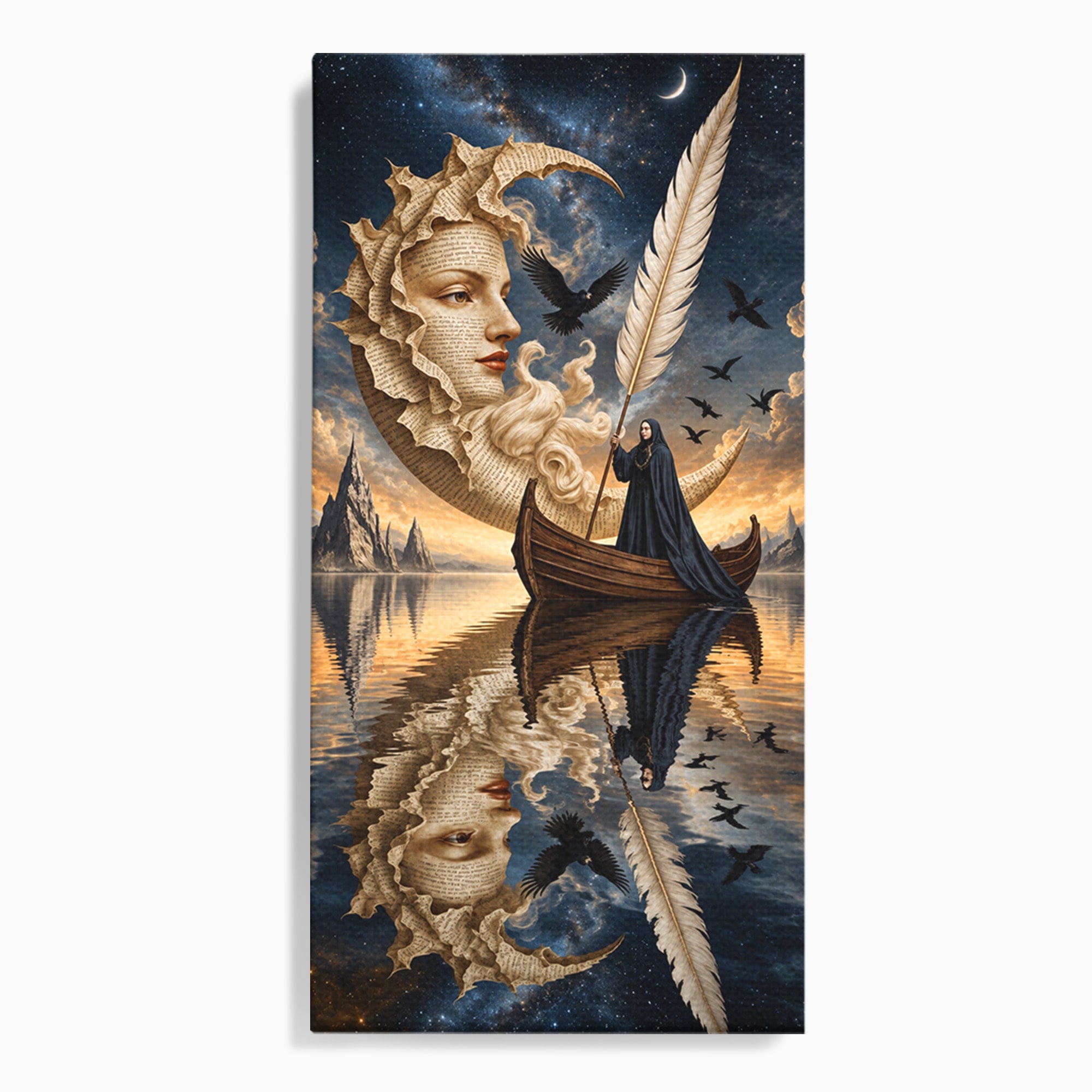 Tablou Canvas Premium LuxCanva® U1068, Barca Lunii Mistice, Luna, Barca, Mister, Visare, Living, Fantezie, Culori Vibrante