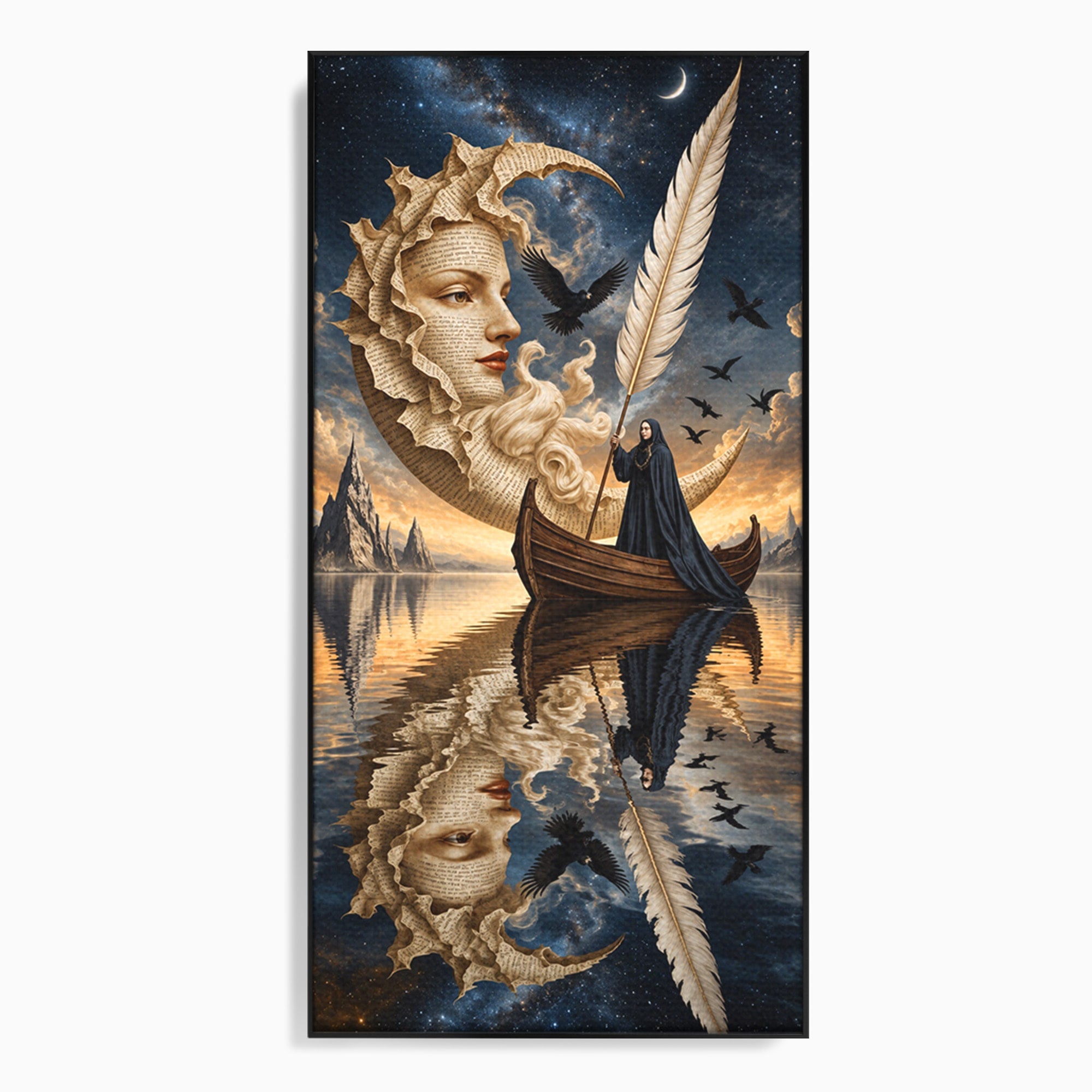 Tablou Canvas Premium LuxCanva® U1068, Barca Lunii Mistice, Luna, Barca, Mister, Visare, Living, Fantezie, Culori Vibrante