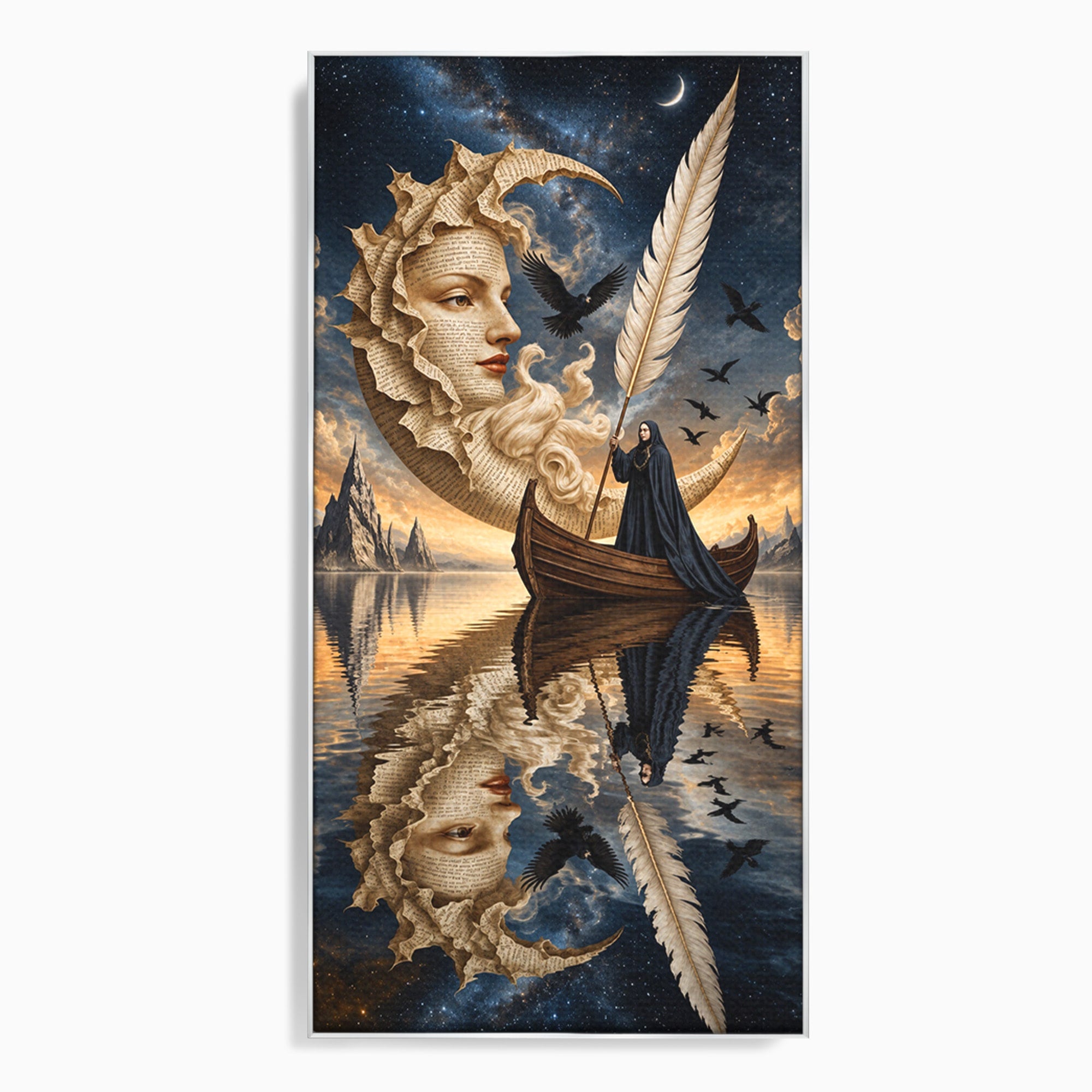 Tablou Canvas Premium LuxCanva® U1068, Barca Lunii Mistice, Luna, Barca, Mister, Visare, Living, Fantezie, Culori Vibrante