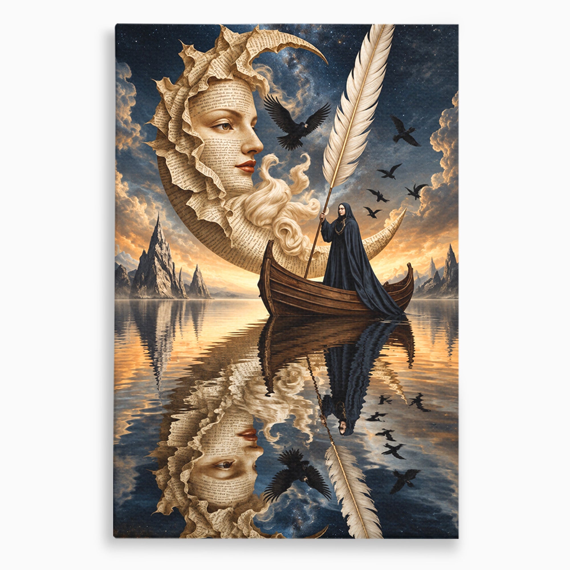 Tablou Canvas Premium LuxCanva® U1068, Barca Lunii Mistice, Luna, Barca, Mister, Visare, Living, Fantezie, Culori Vibrante