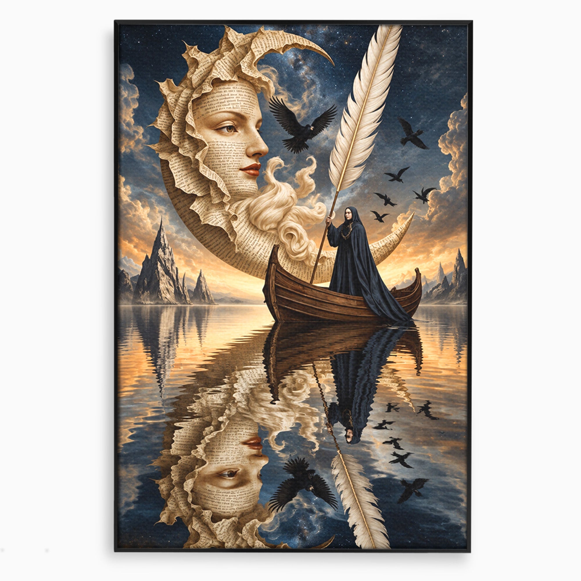 Tablou Canvas Premium LuxCanva® U1068, Barca Lunii Mistice, Luna, Barca, Mister, Visare, Living, Fantezie, Culori Vibrante