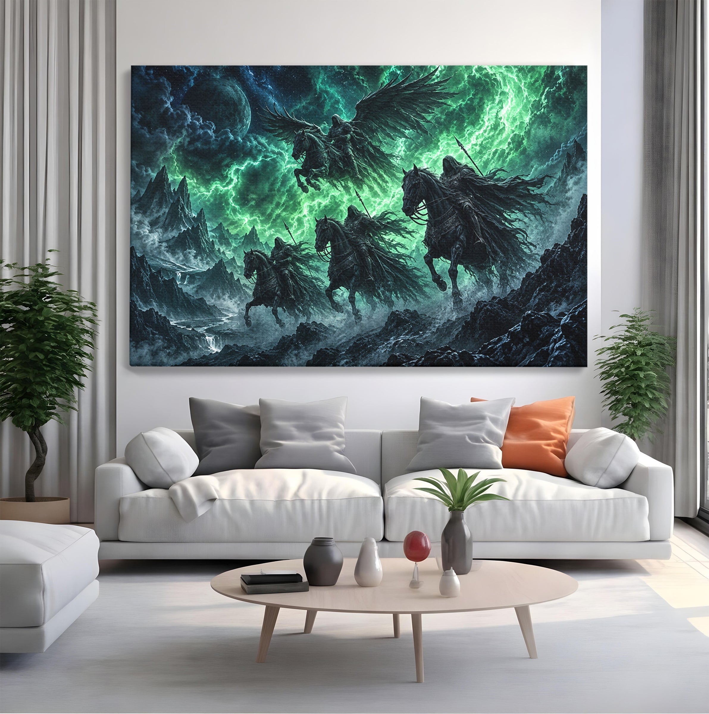 Tablou Canvas Premium LuxCanva® U1069, Calaretii Apocalipsei, Fantezie, Mister, Apocalipsa, Cai, Dormitor, Culori Vibrante